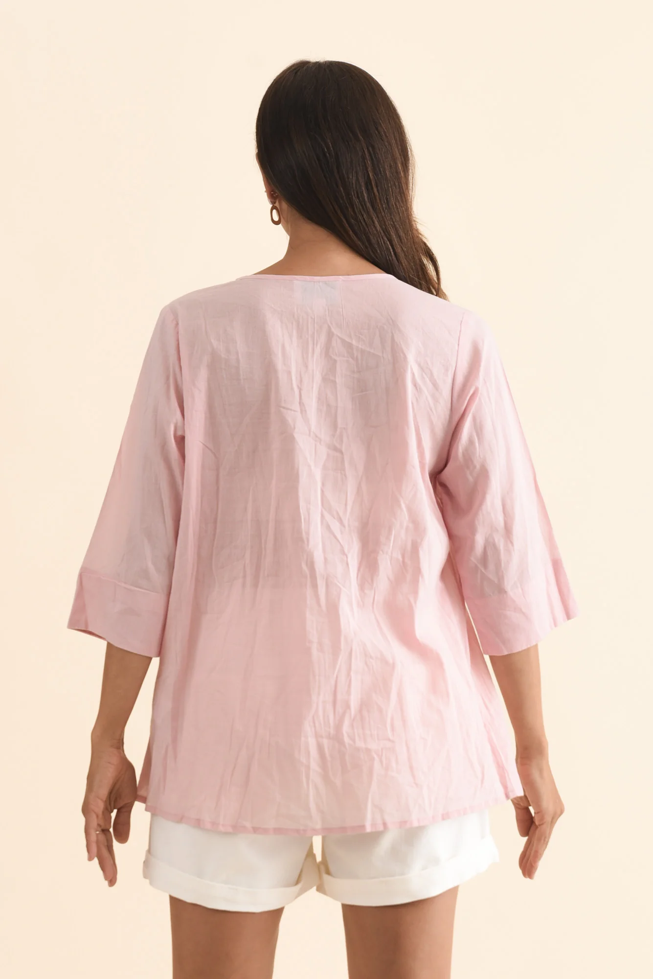 Fia Blush Sleeved Crinkle Cotton Top - Image 5