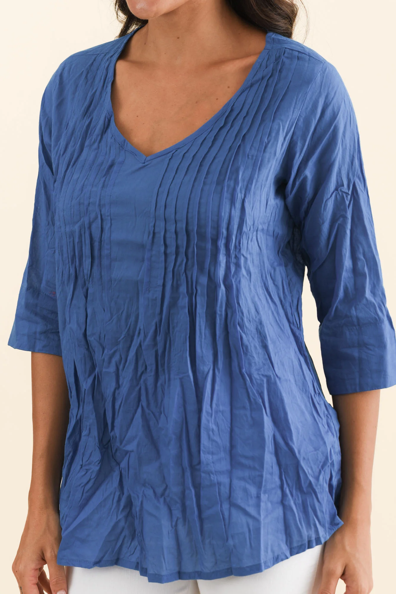 Fia Cobalt Sleeved Crinkle Cotton Top - Image 5