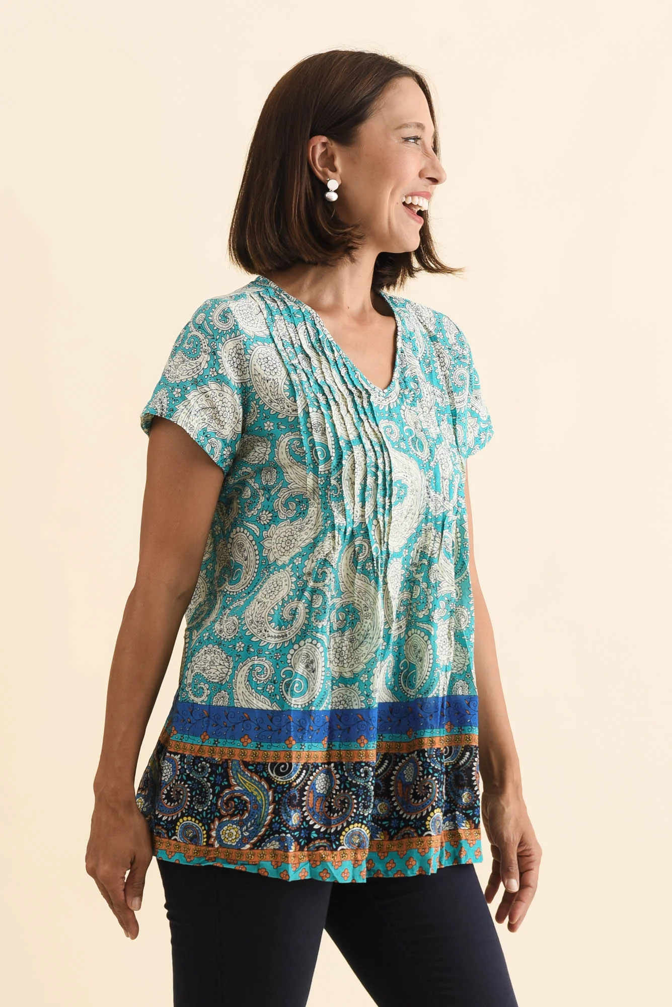 Fia Light Blue Paisley Crinkle Cotton Top - Image 3