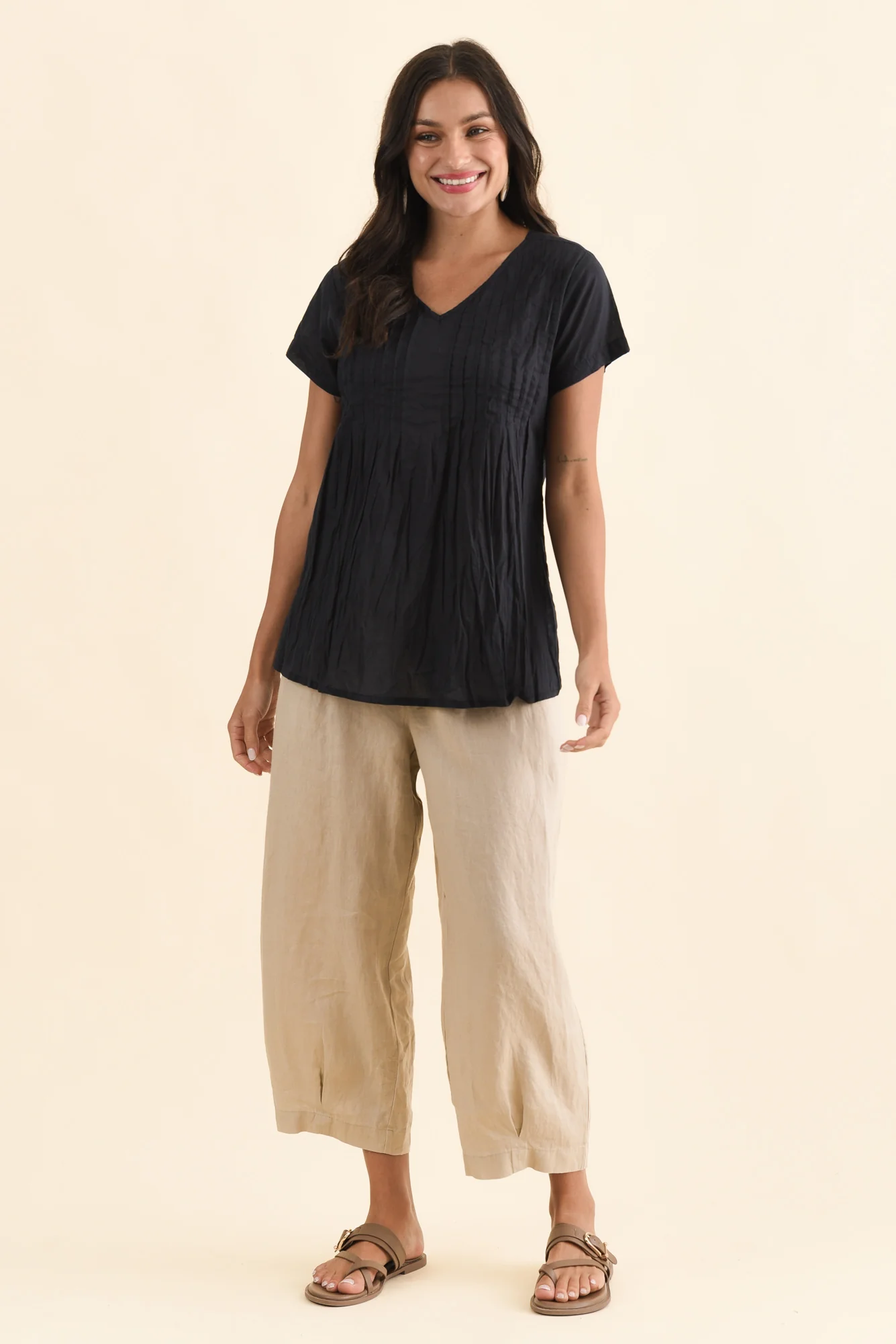 Fia Navy Crinkle Cotton Top - Image 2