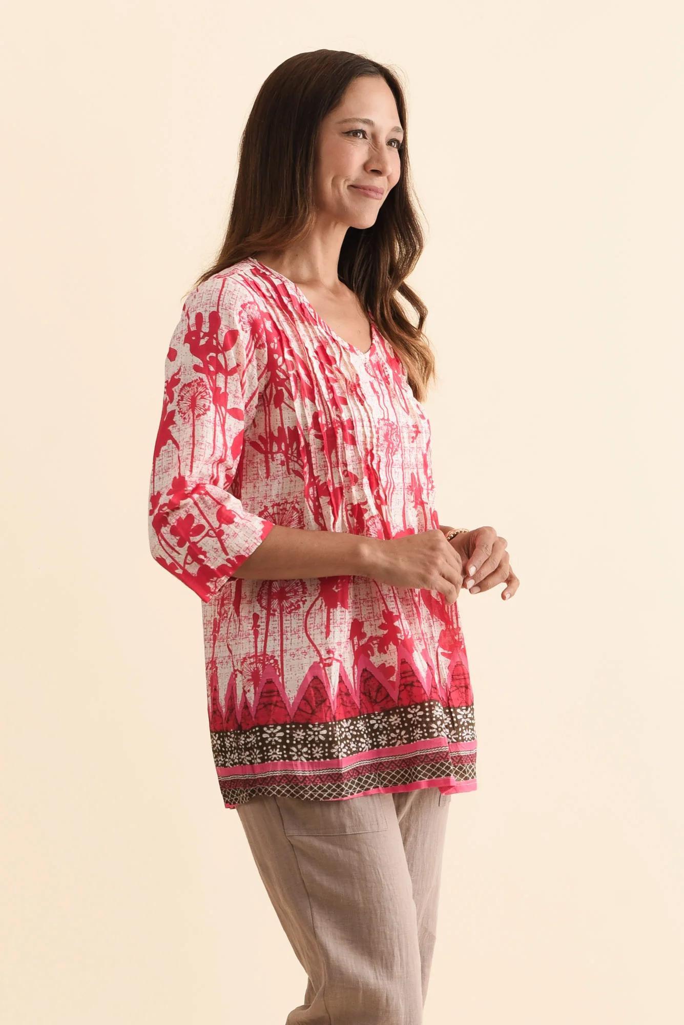 Fia Pink Dandelion Sleeved Crinkle Cotton Top - Image 4