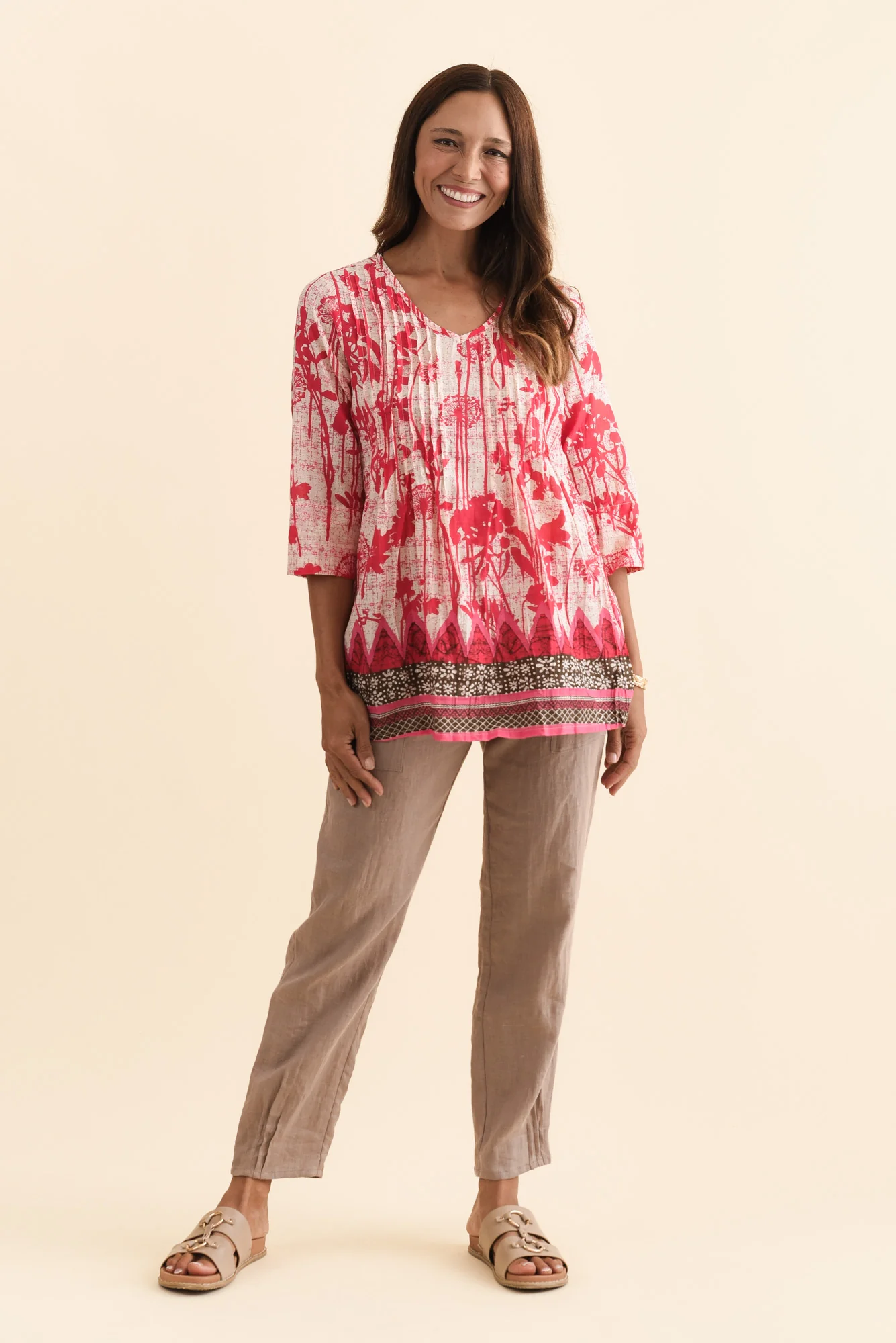 Fia Pink Dandelion Sleeved Crinkle Cotton Top - Image 7