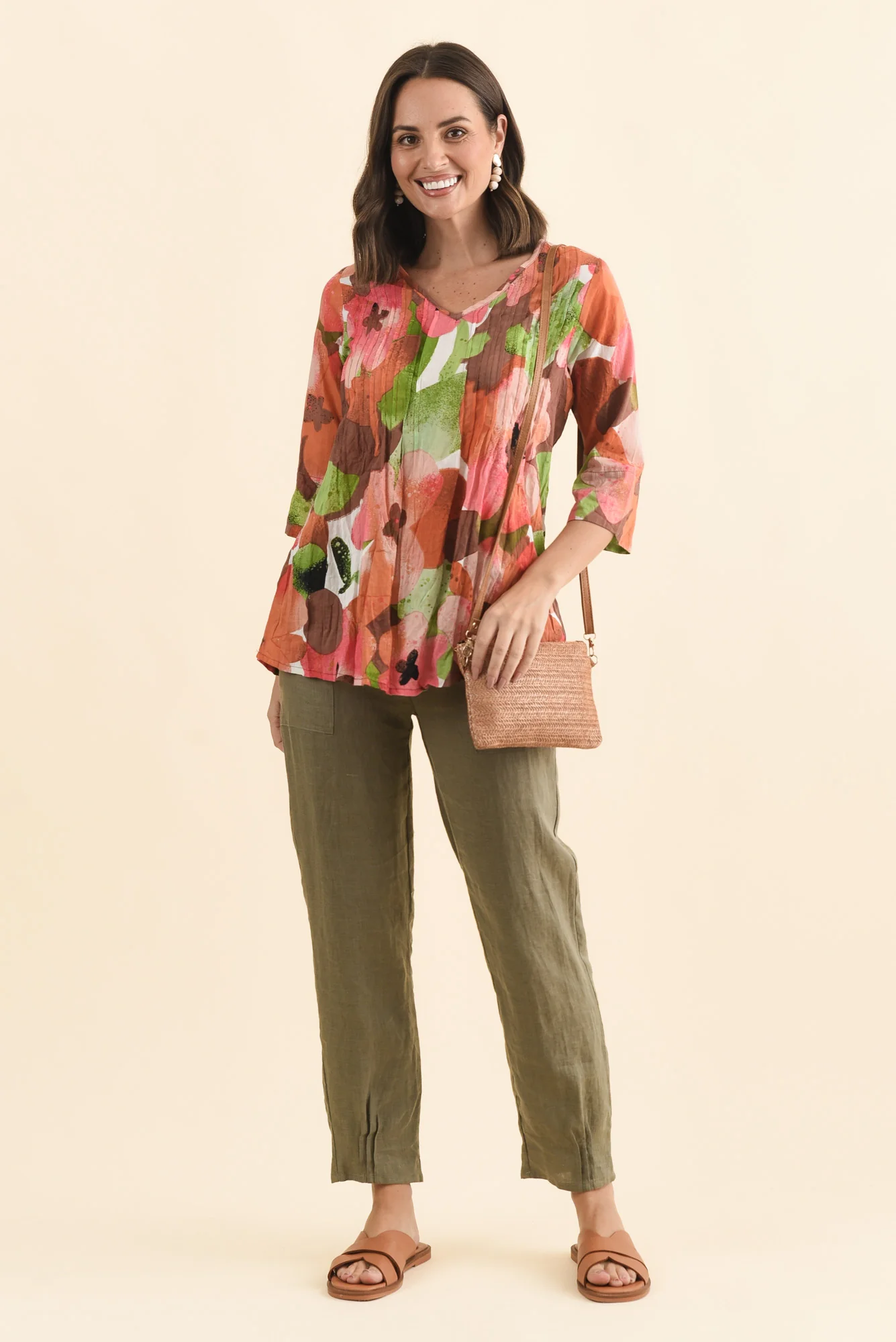 Fia Pink Floral Sleeved Crinkle Cotton Top - Image 2