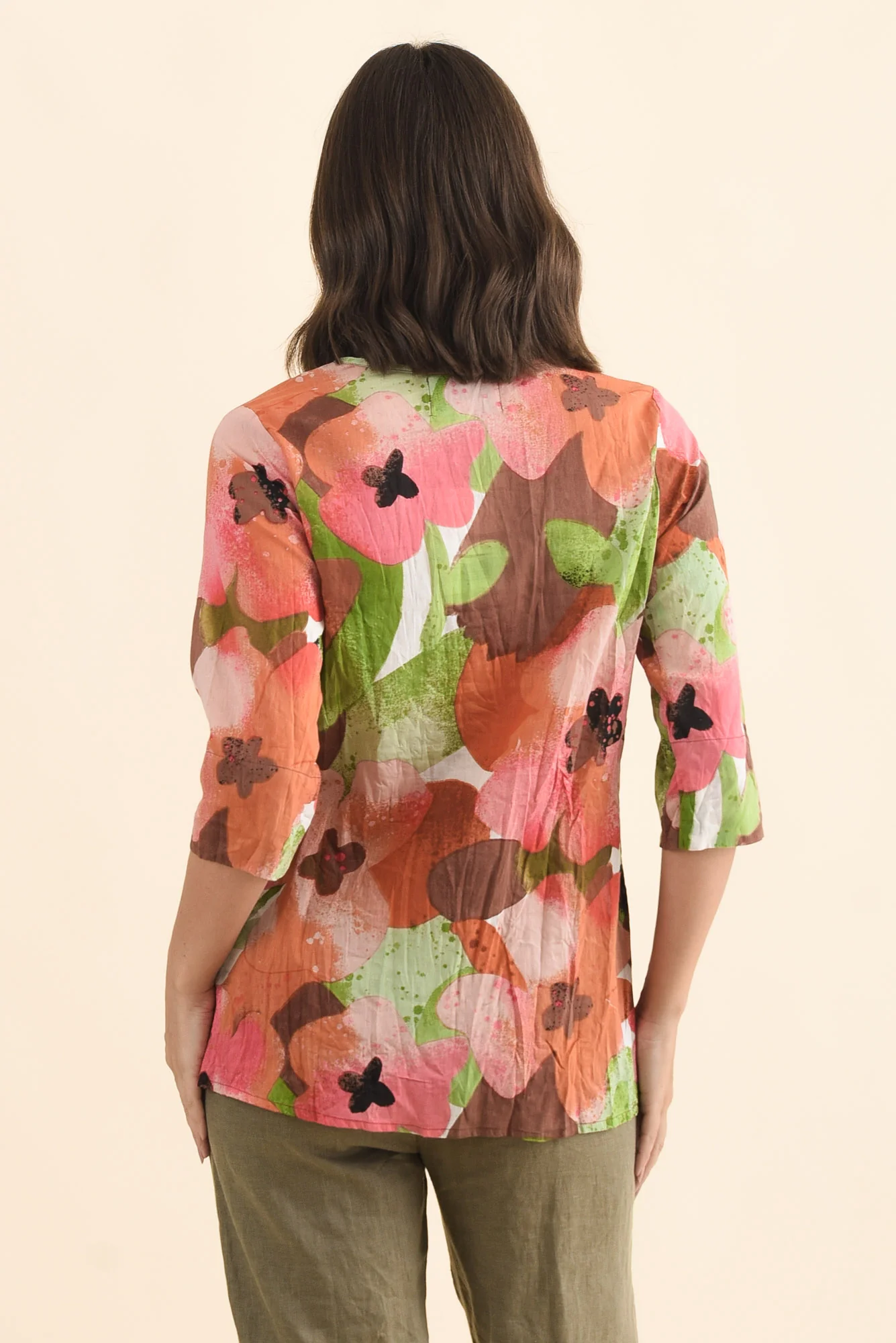 Fia Pink Floral Sleeved Crinkle Cotton Top - Image 4
