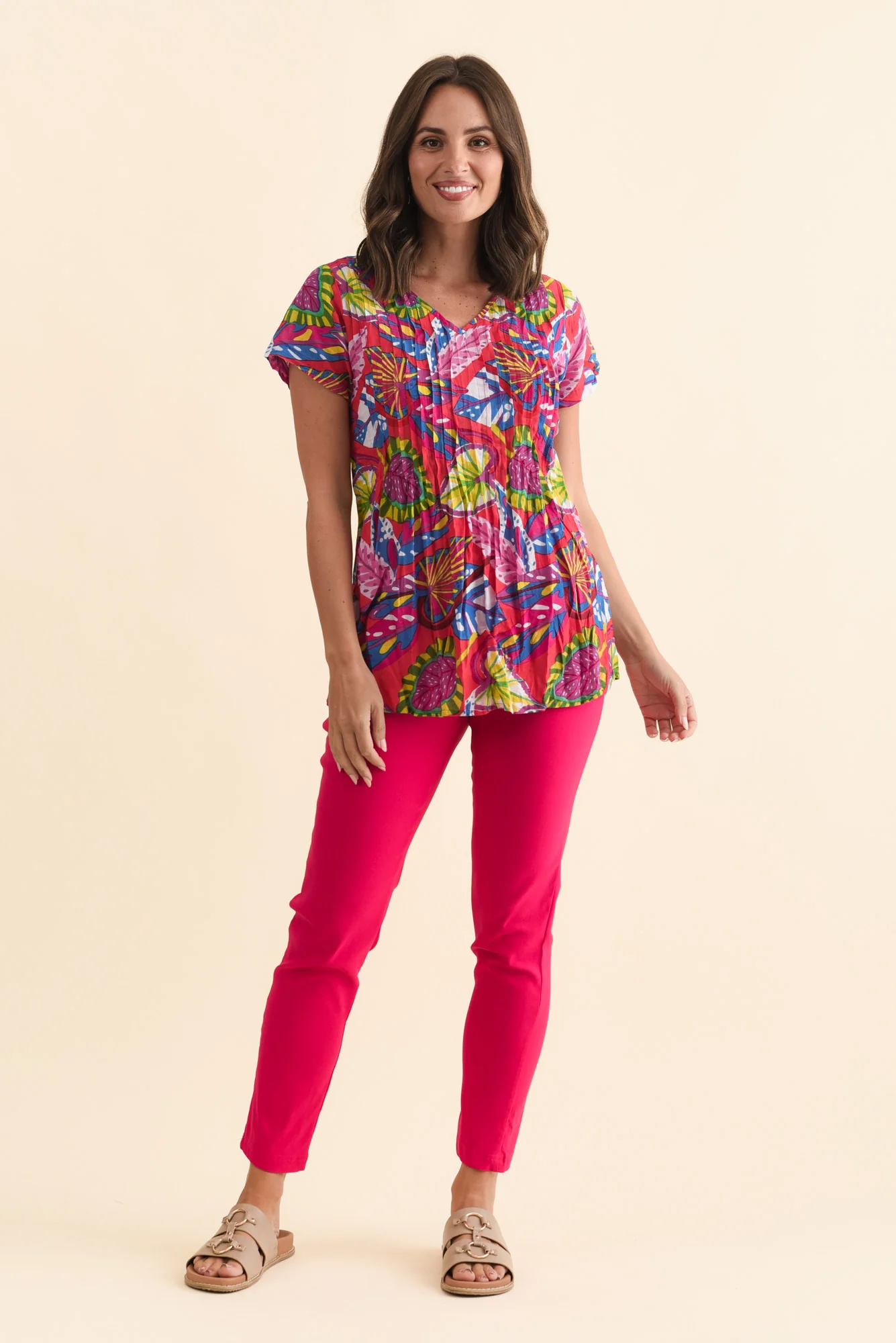 Fia Red Tropical Crinkle Cotton Top - Image 2