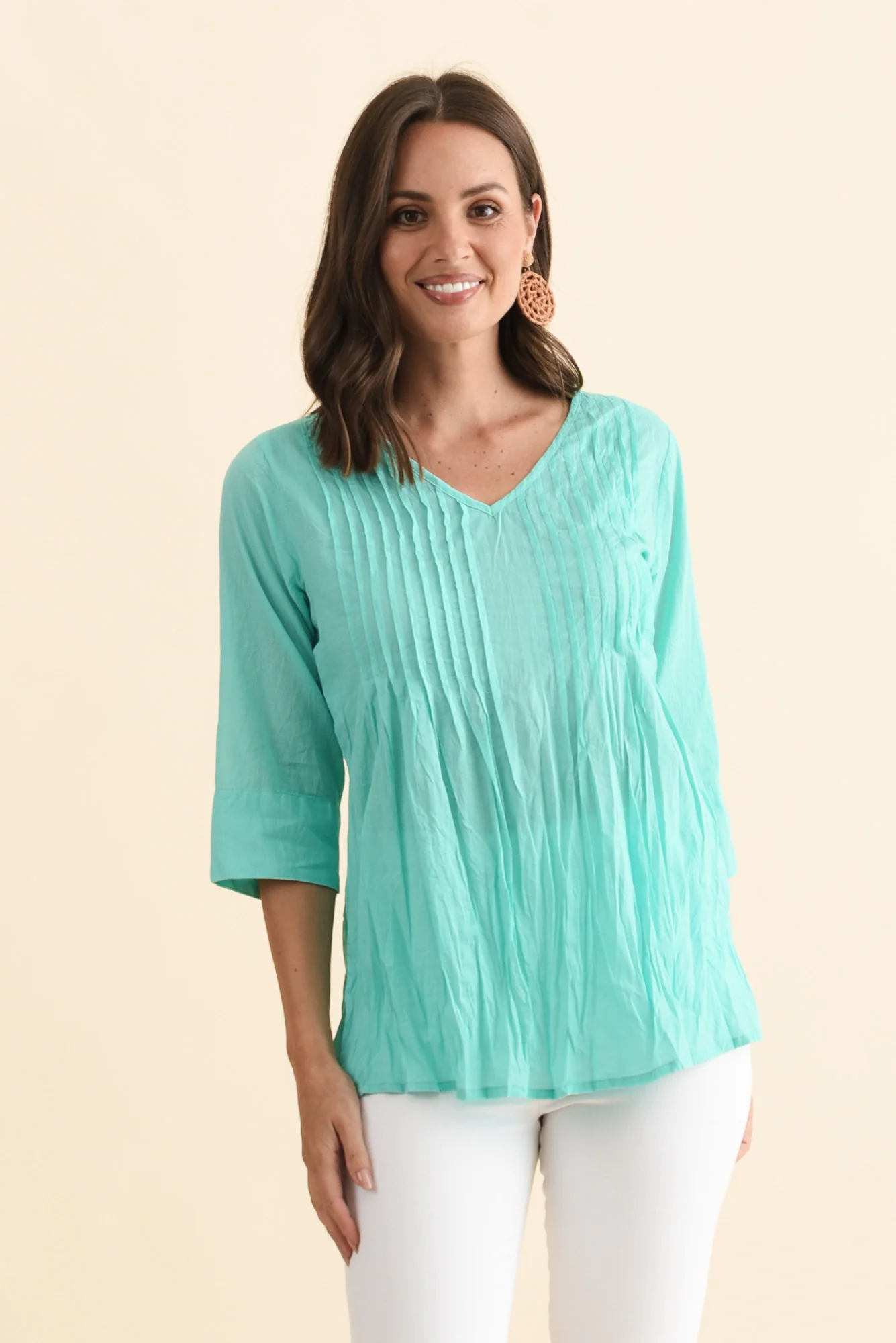 Fia Sky Blue Sleeved Crinkle Cotton Top