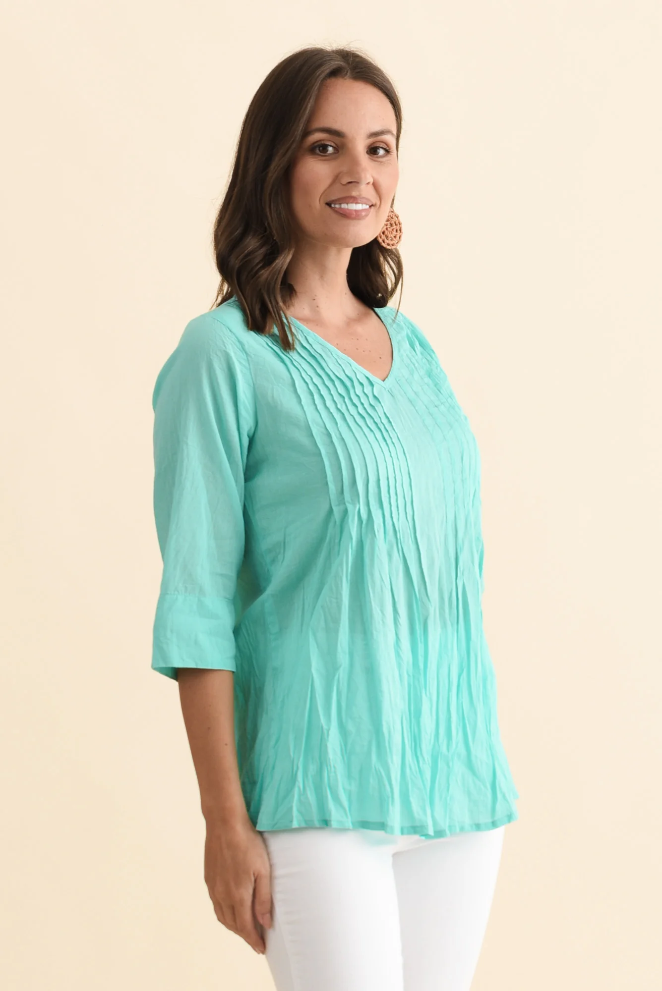 Fia Sky Blue Sleeved Crinkle Cotton Top - Image 3