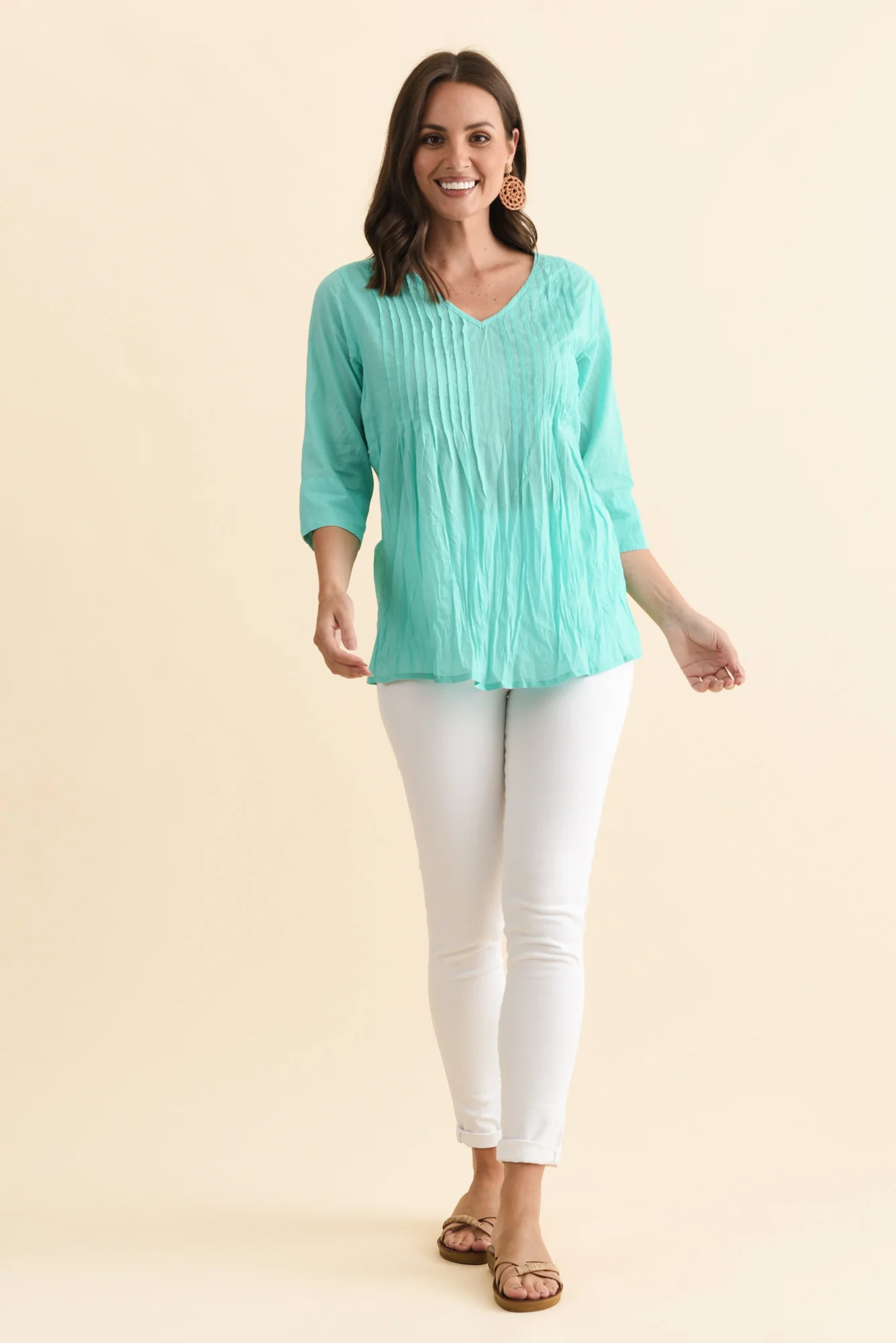Fia Sky Blue Sleeved Crinkle Cotton Top - Image 6