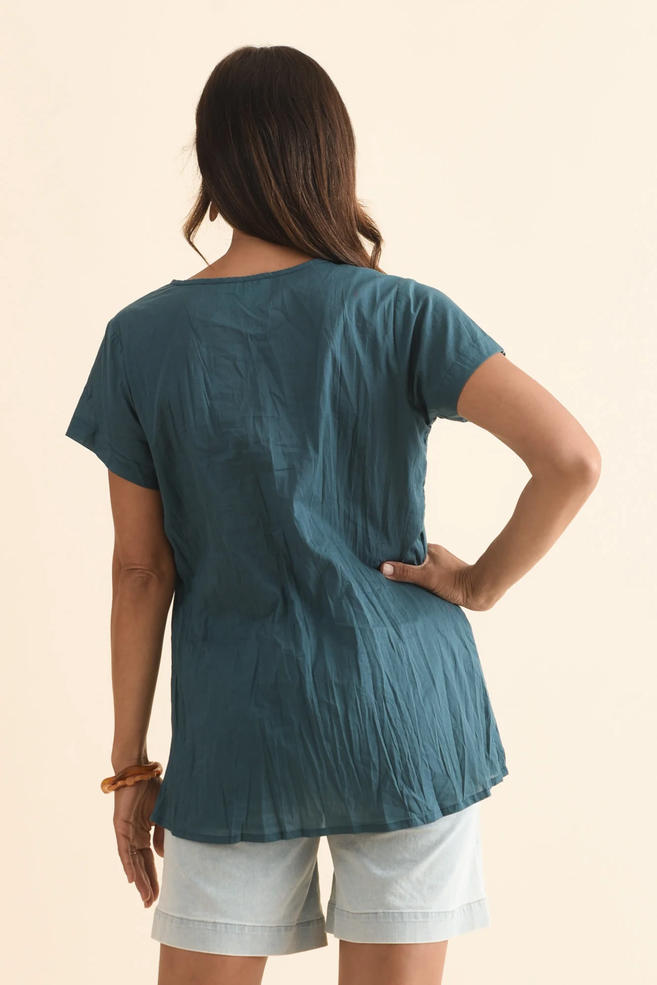 Fia Teal Crinkle Cotton Top - Image 4
