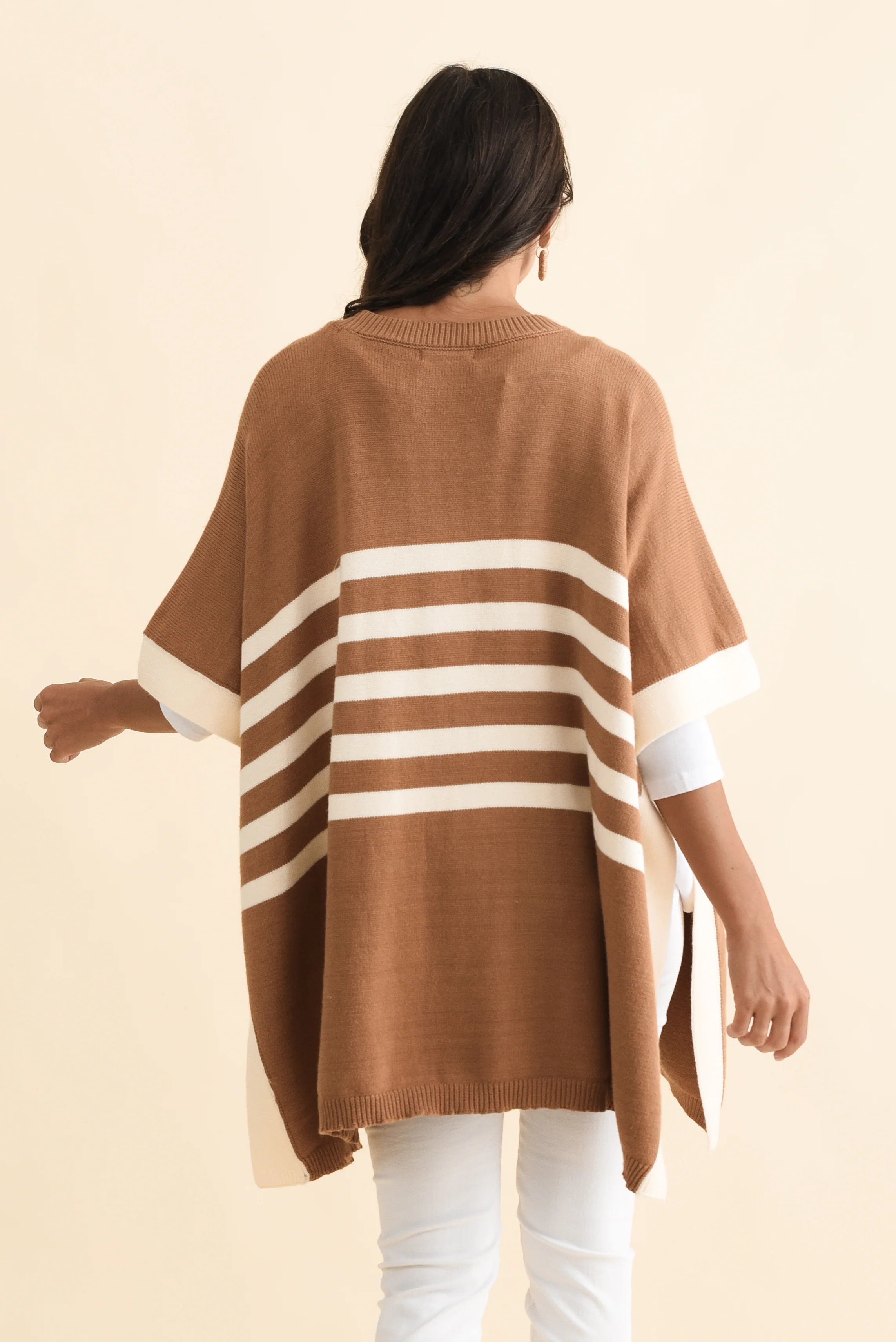 Fidelia Mocha Stripe Knit Poncho - Image 5