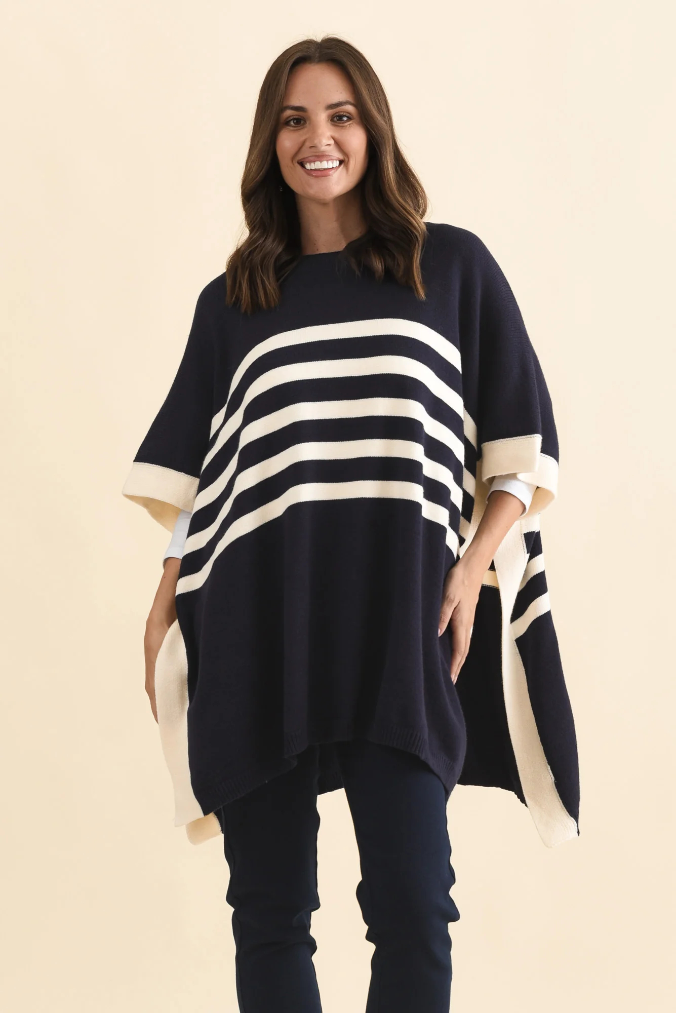 Fidelia Navy Stripe Knit Poncho
