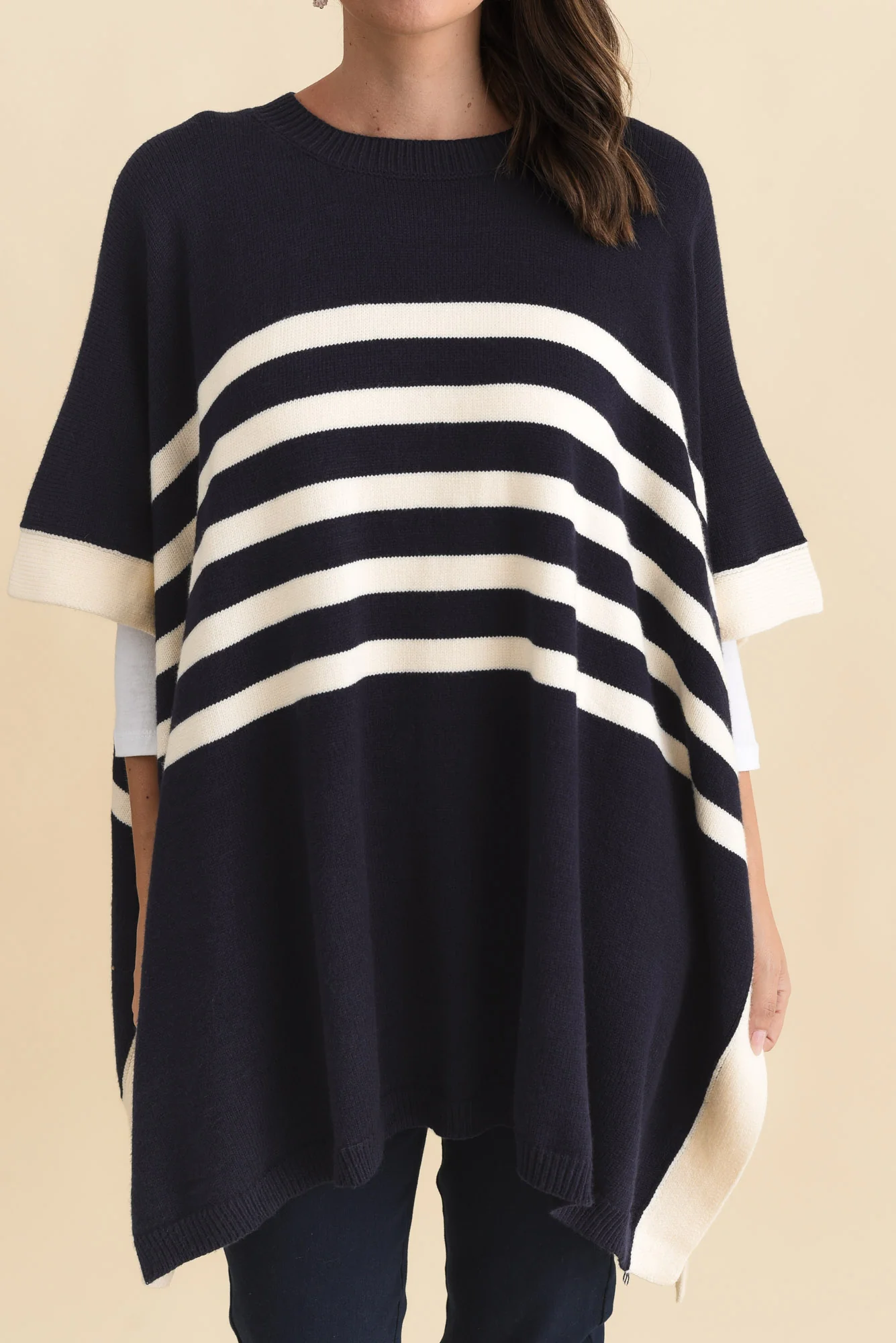 Fidelia Navy Stripe Knit Poncho - Image 5