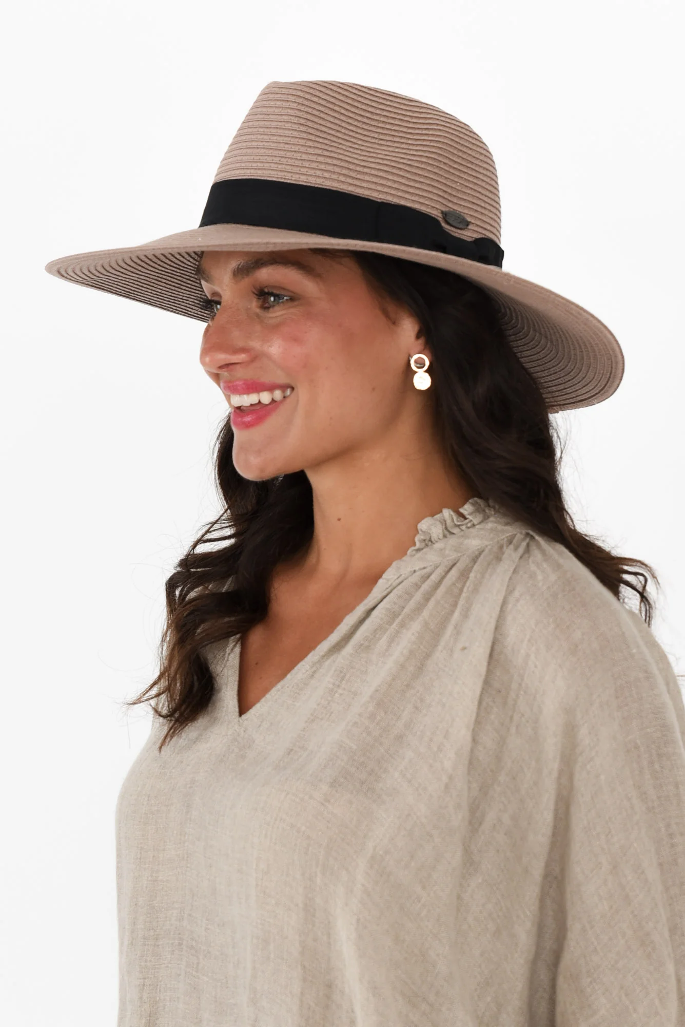 Fiona Taupe Wide Brim Travel Fedora - Image 5