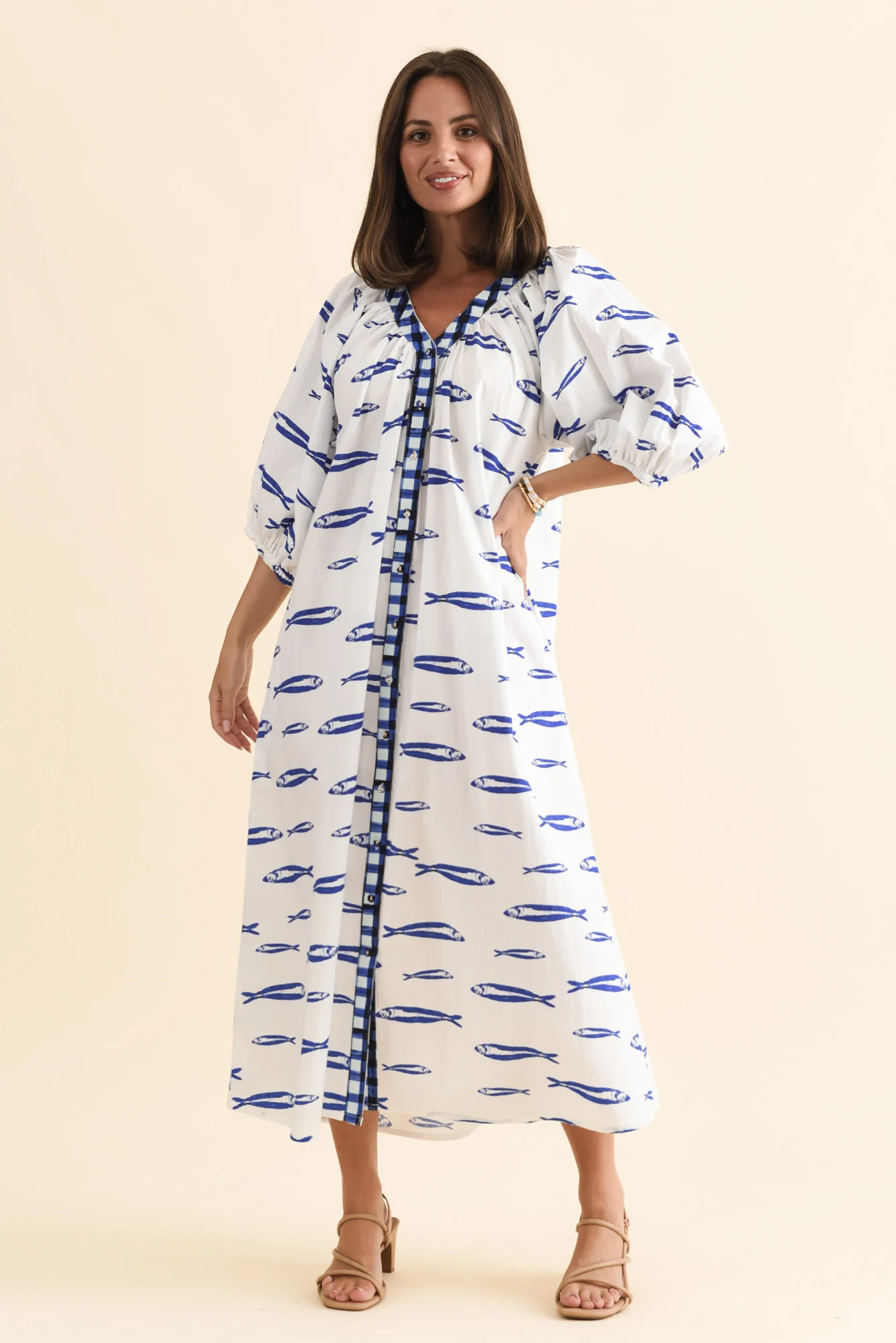 Florence Blue Sea Cotton Tie Dress