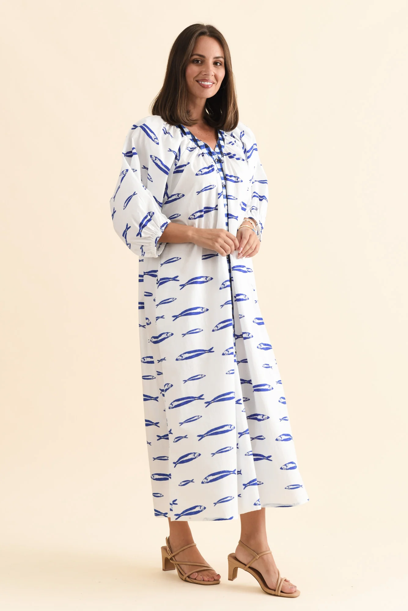 Florence Blue Sea Cotton Tie Dress - Image 3