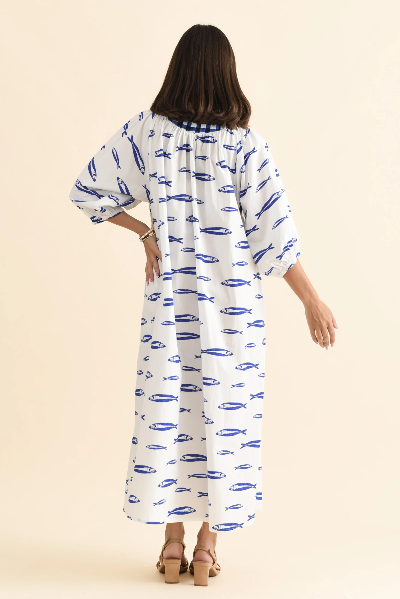 Florence Blue Sea Cotton Tie Dress - Image 4