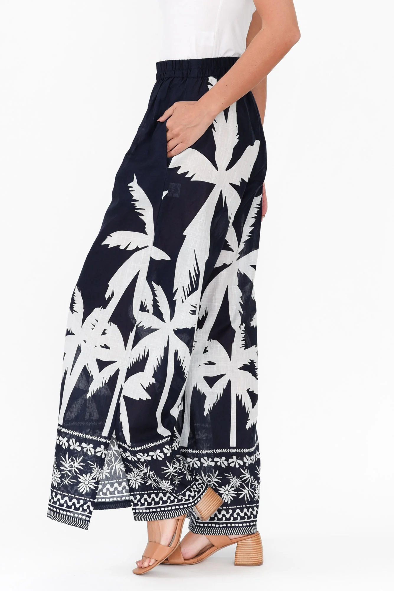 Fly Away Navy Palm Cotton Pants - Image 4