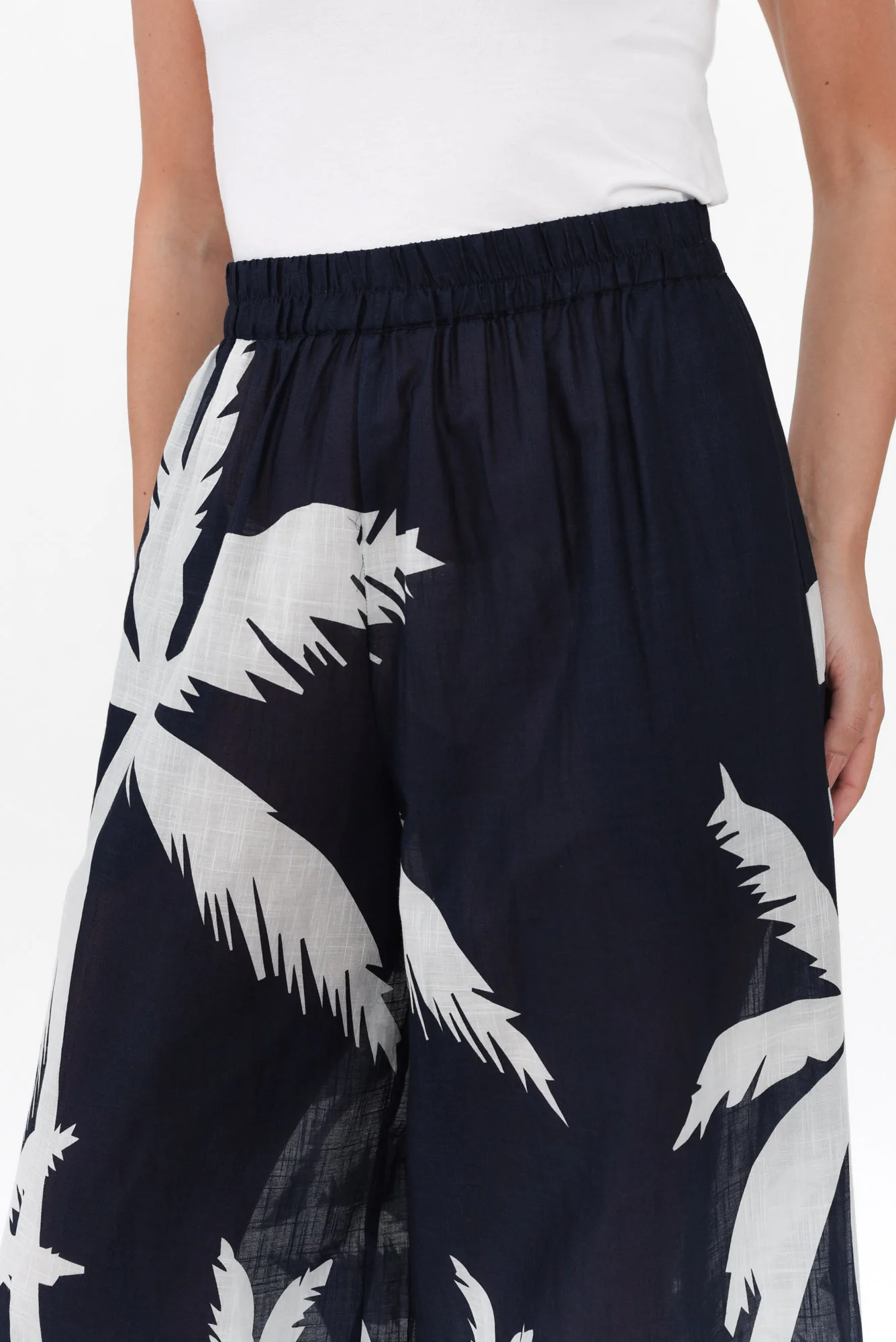 Fly Away Navy Palm Cotton Pants - Image 6
