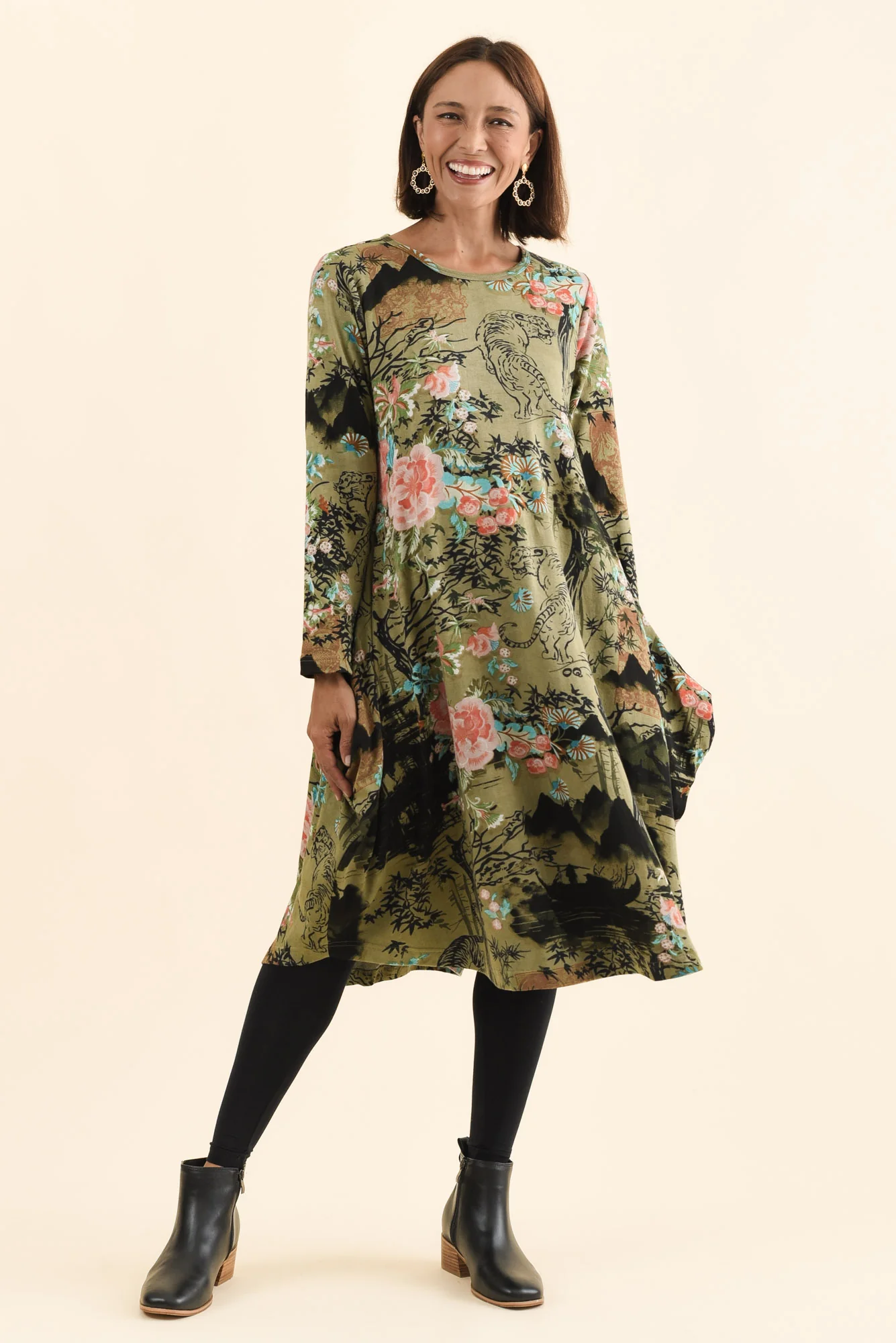 Fonte Olive Blossom Cotton Knit Dress - Image 6