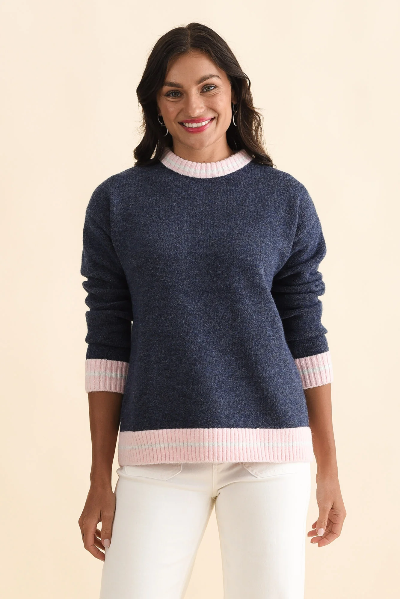 Fowler Navy Contrast Trim Knit Jumper