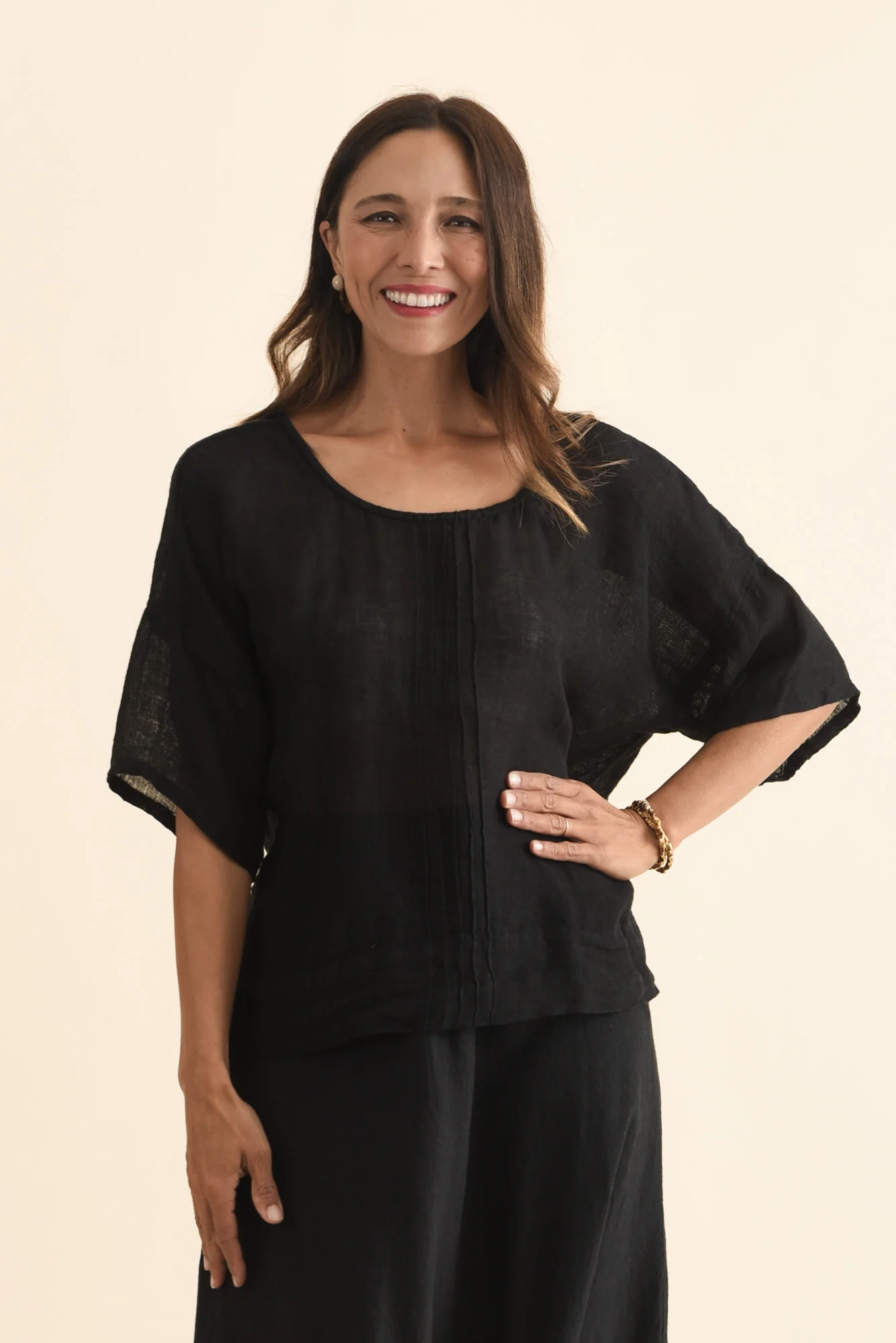 Francesca Black Linen Top