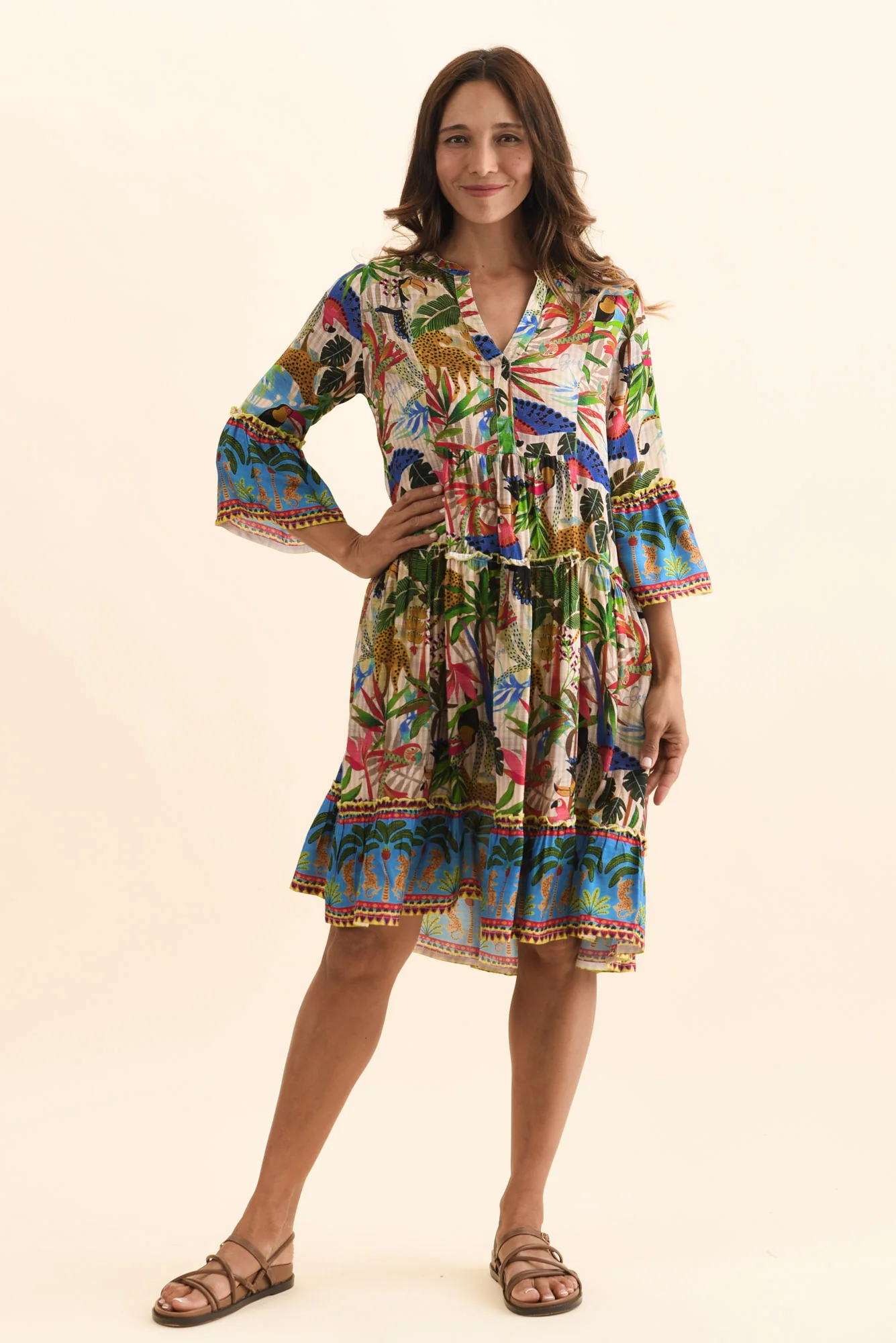 Frankie Green Tropical Frill Sleeve Dress