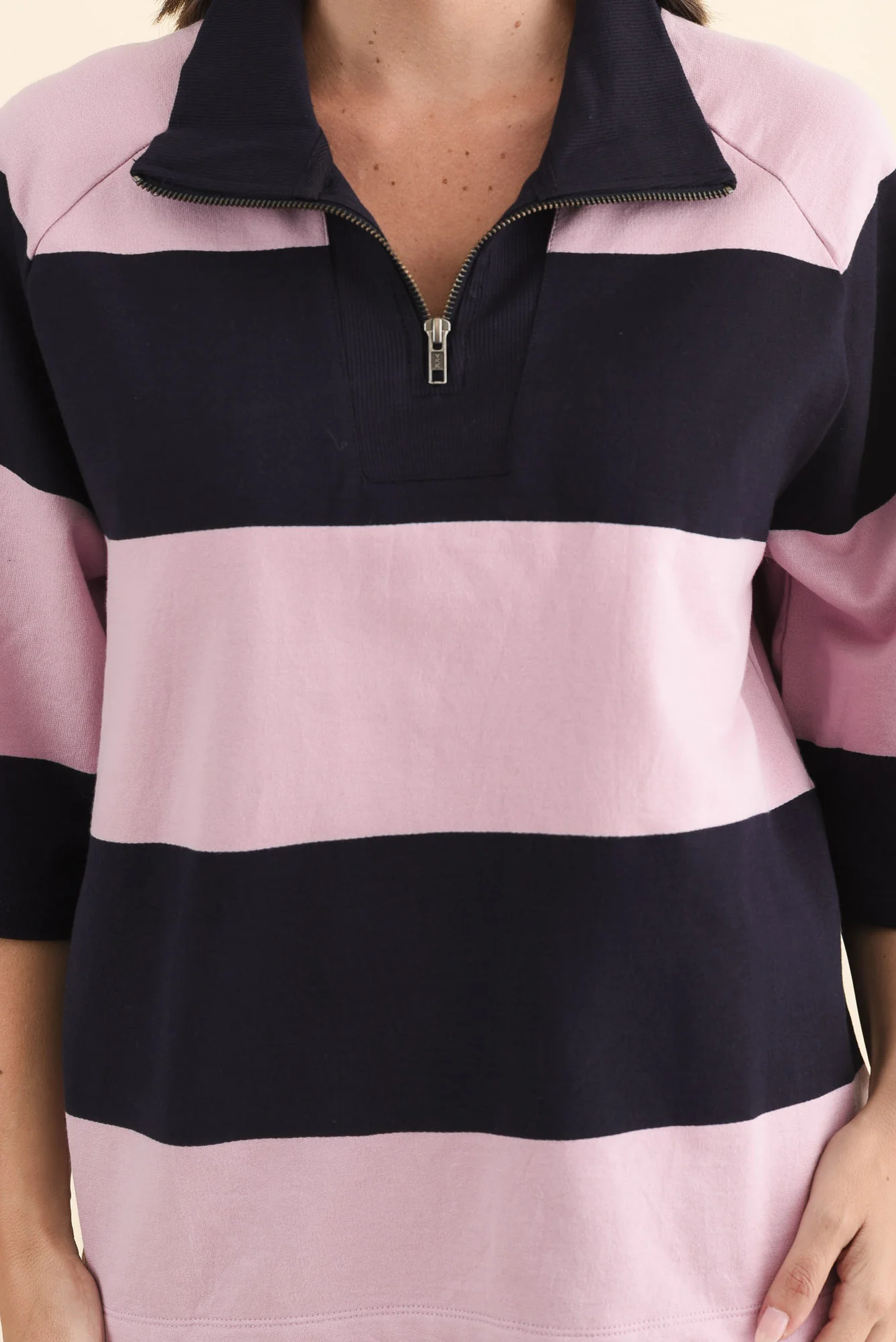 Freedom Pink Stripe Cotton Collared Sweat - Image 5
