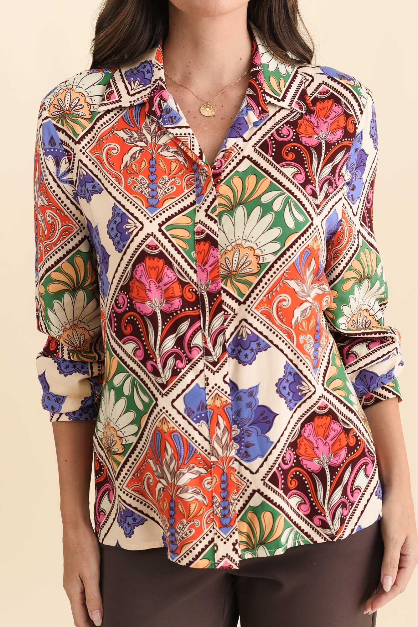 Frida Orange Tile Frill Shirt - Image 5