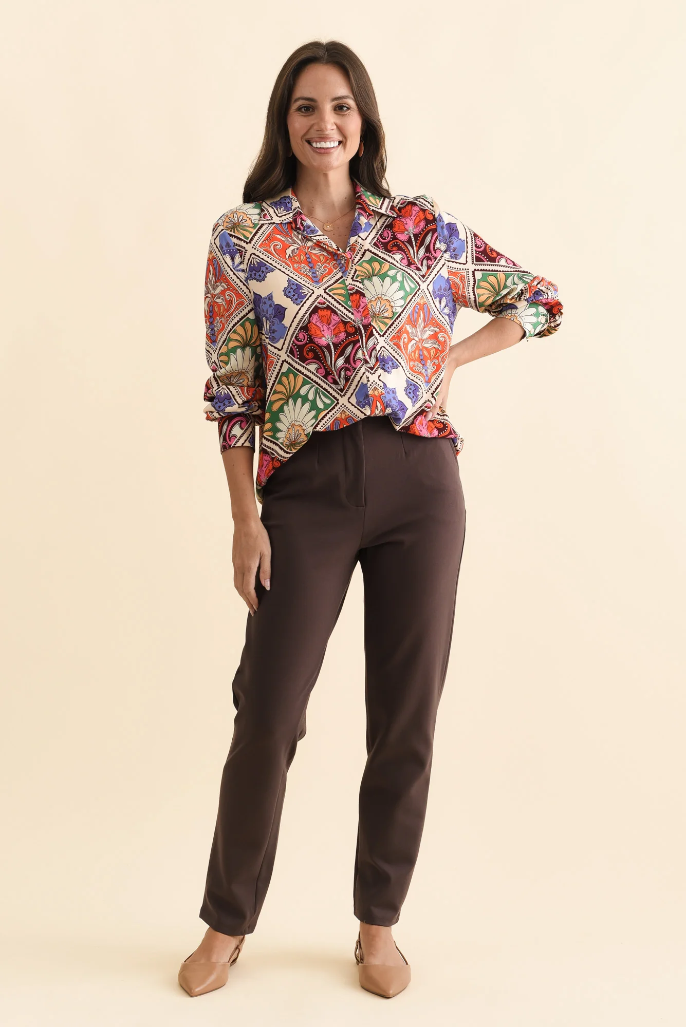 Frida Orange Tile Frill Shirt - Image 6