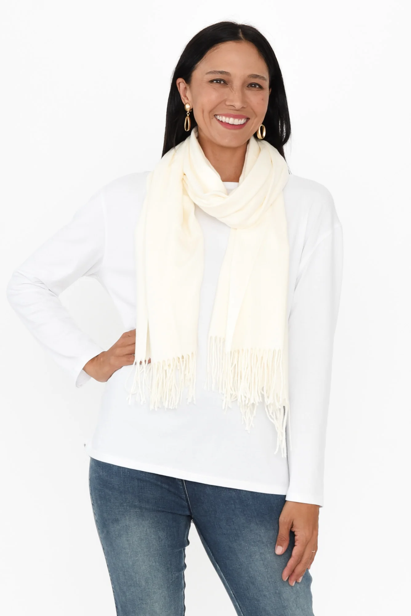 Frieda White Cashmere Scarf