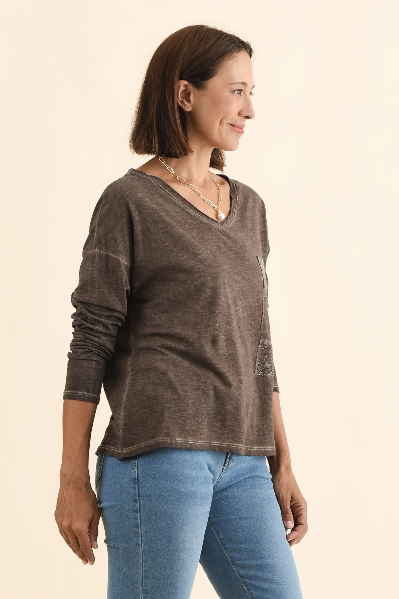 Fulton Brown Patchwork Cotton Top - Image 3
