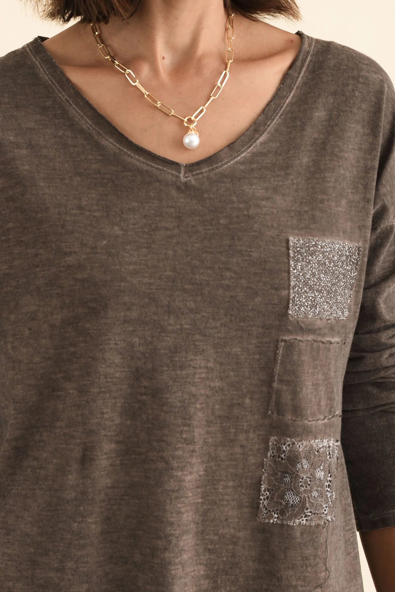Fulton Brown Patchwork Cotton Top - Image 5