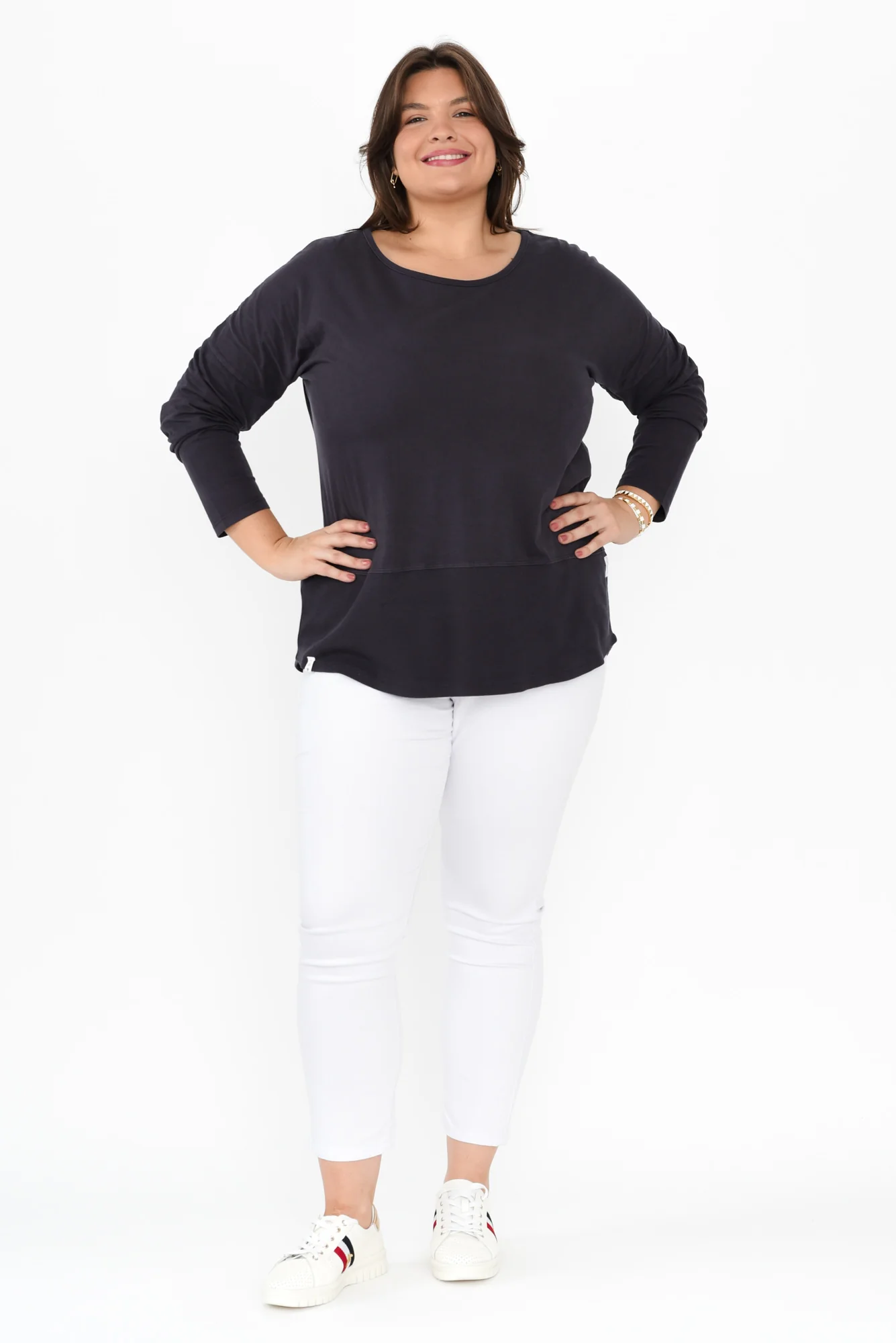 Fundamental Navy Cotton Rib Sleeved Top - Image 9