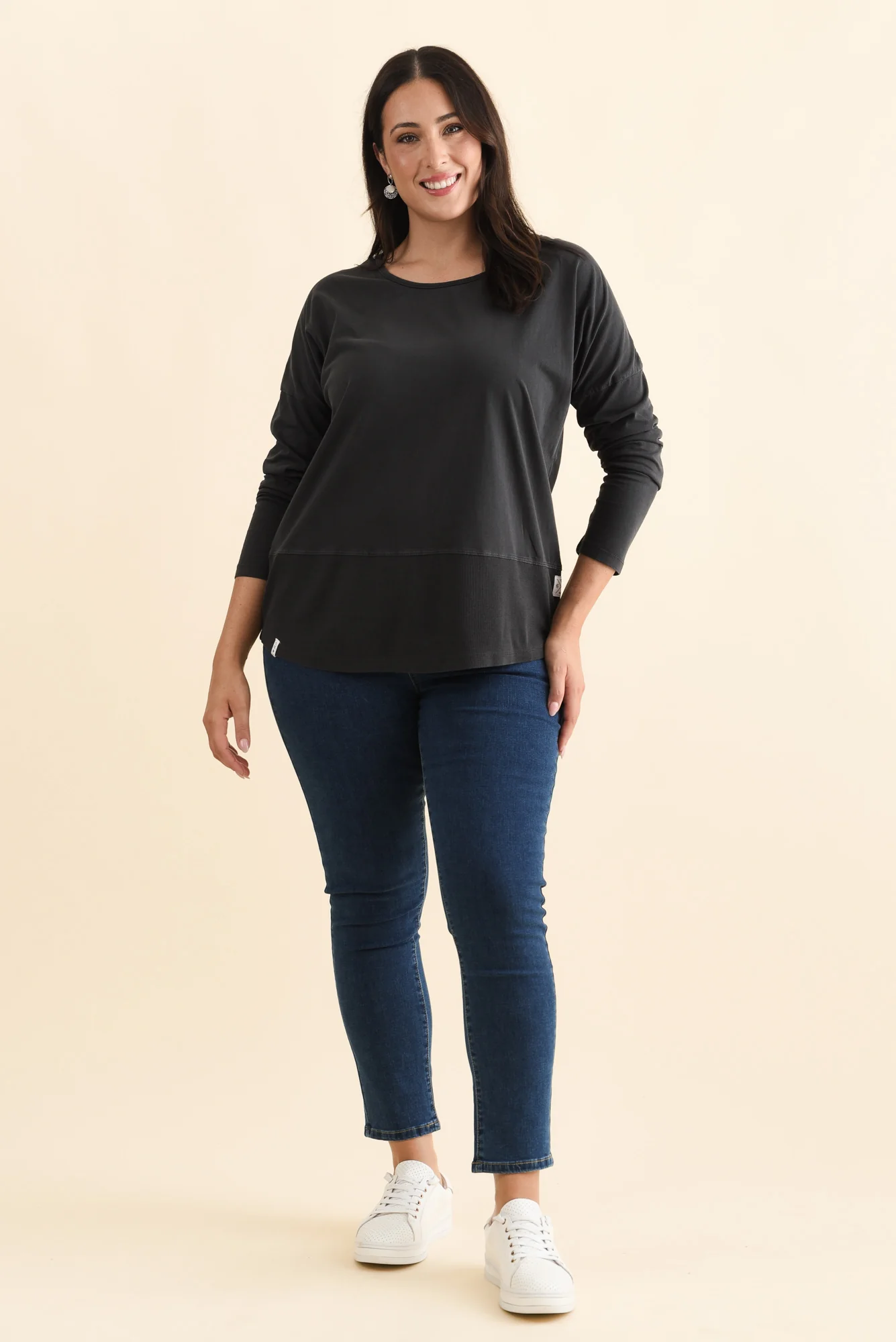 Fundamental Washed Black Cotton Rib Sleeved Top - Image 7