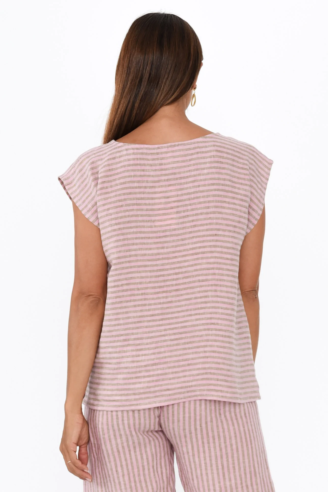 Gabriele Beige Stripe Linen Top - Image 4