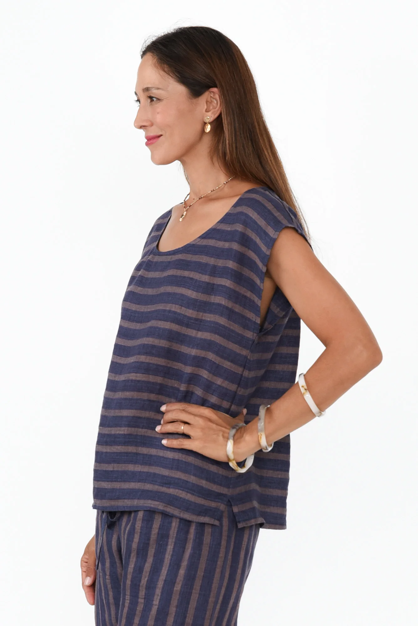 Gabriele Navy Stripe Linen Top - Image 3