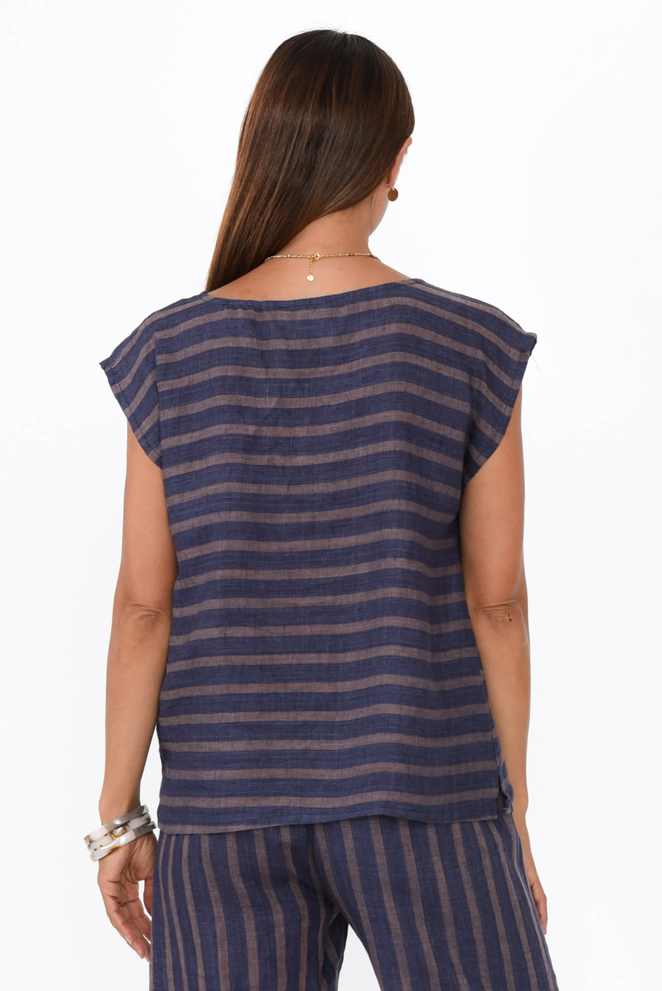 Gabriele Navy Stripe Linen Top - Image 4