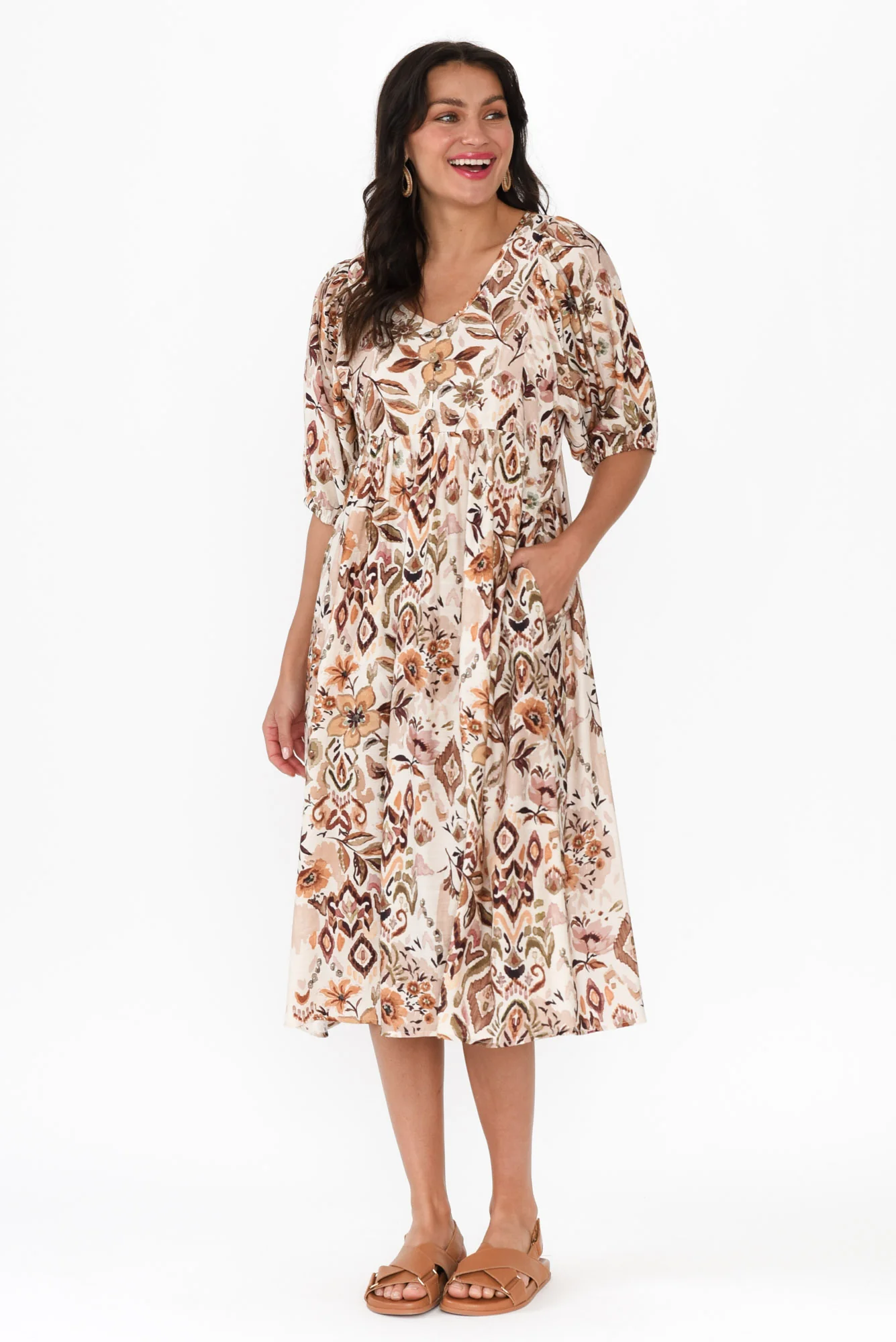 Gabriella Brown Floral Pocket Dress - Image 2