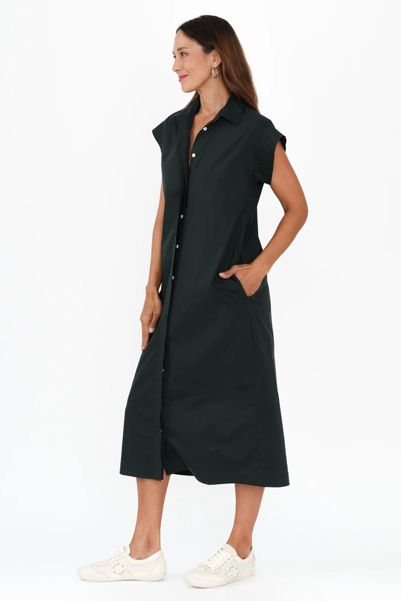 Gail Black Cotton Belted Dress - Image 3