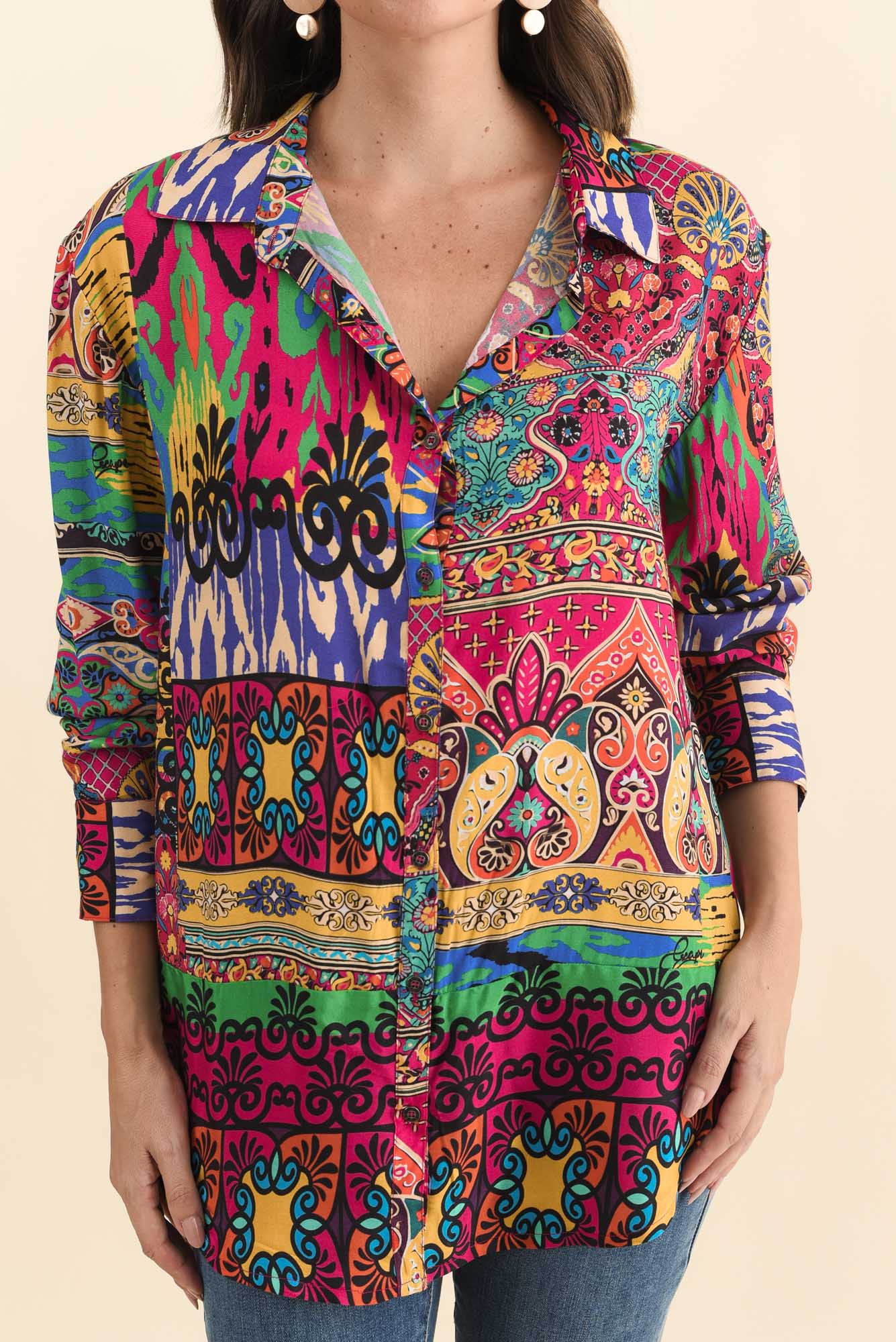 Galatea Pink Mosaic Button Shirt - Image 5