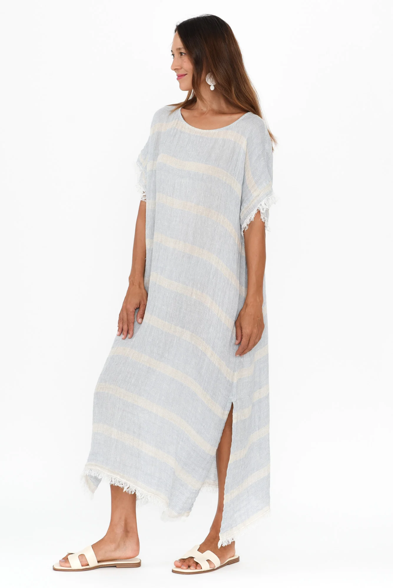 Galene Blue Stripe Linen Dress - Image 3
