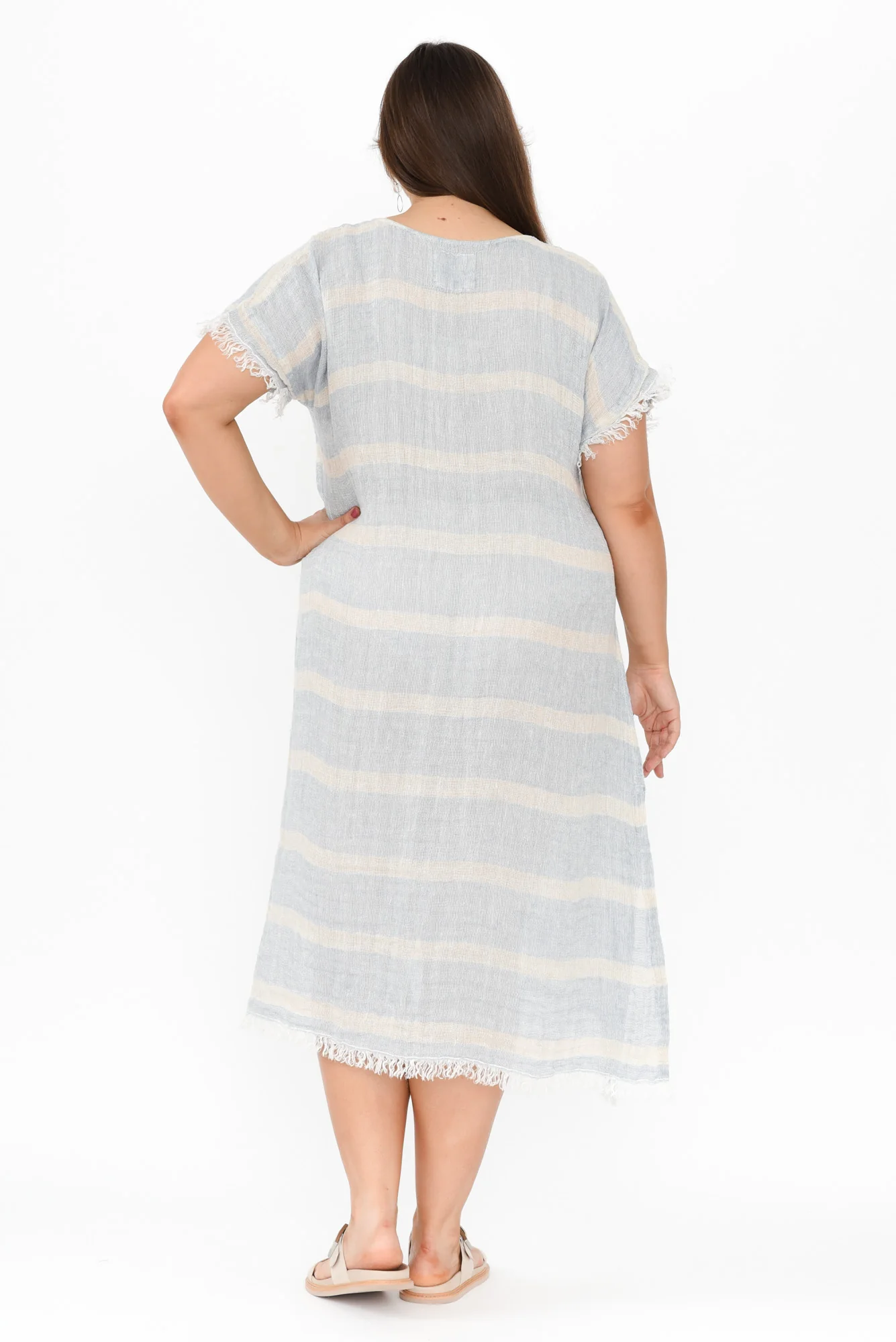 Galene Blue Stripe Linen Dress - Image 8