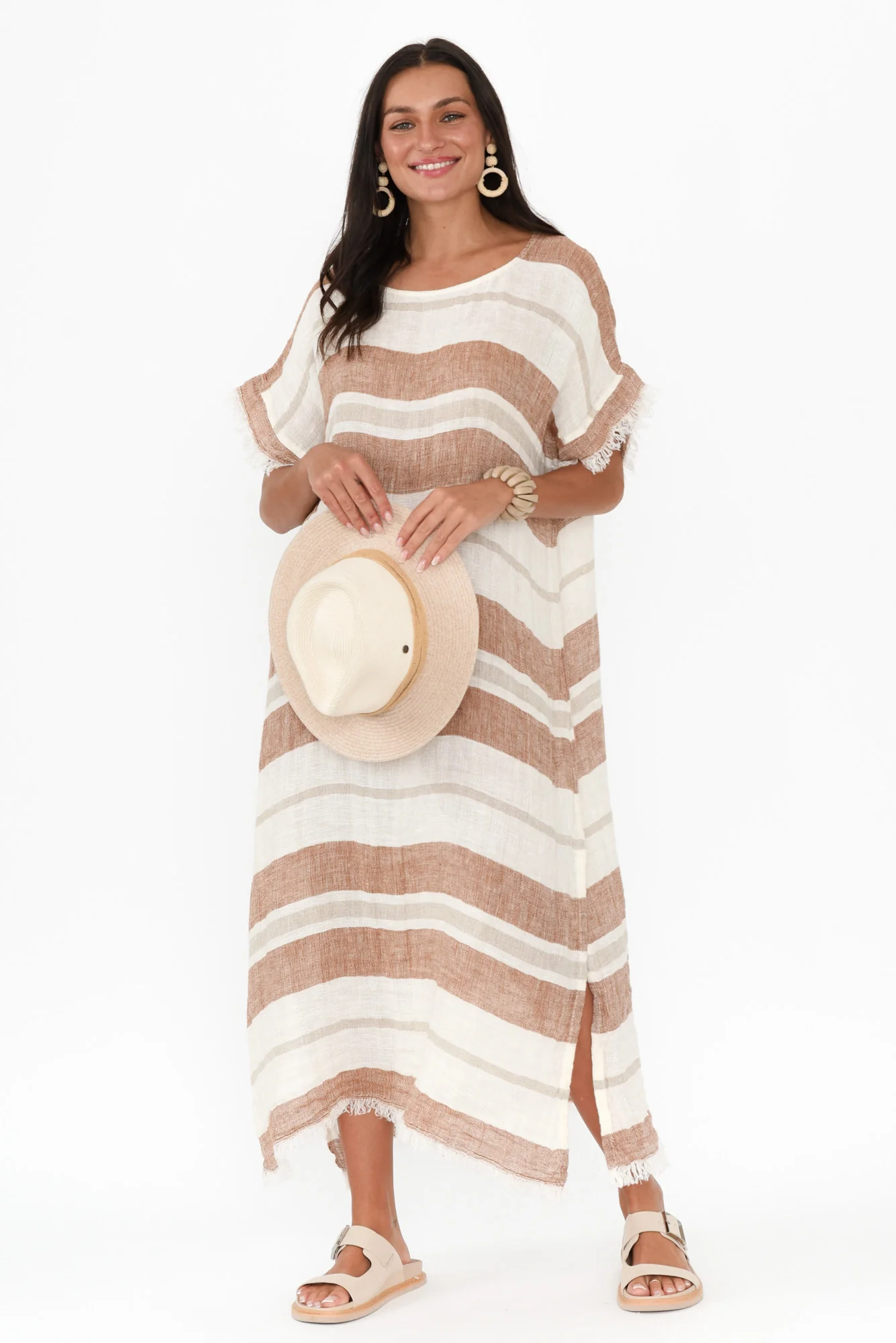 Galene Terracotta Stripe Linen Dress