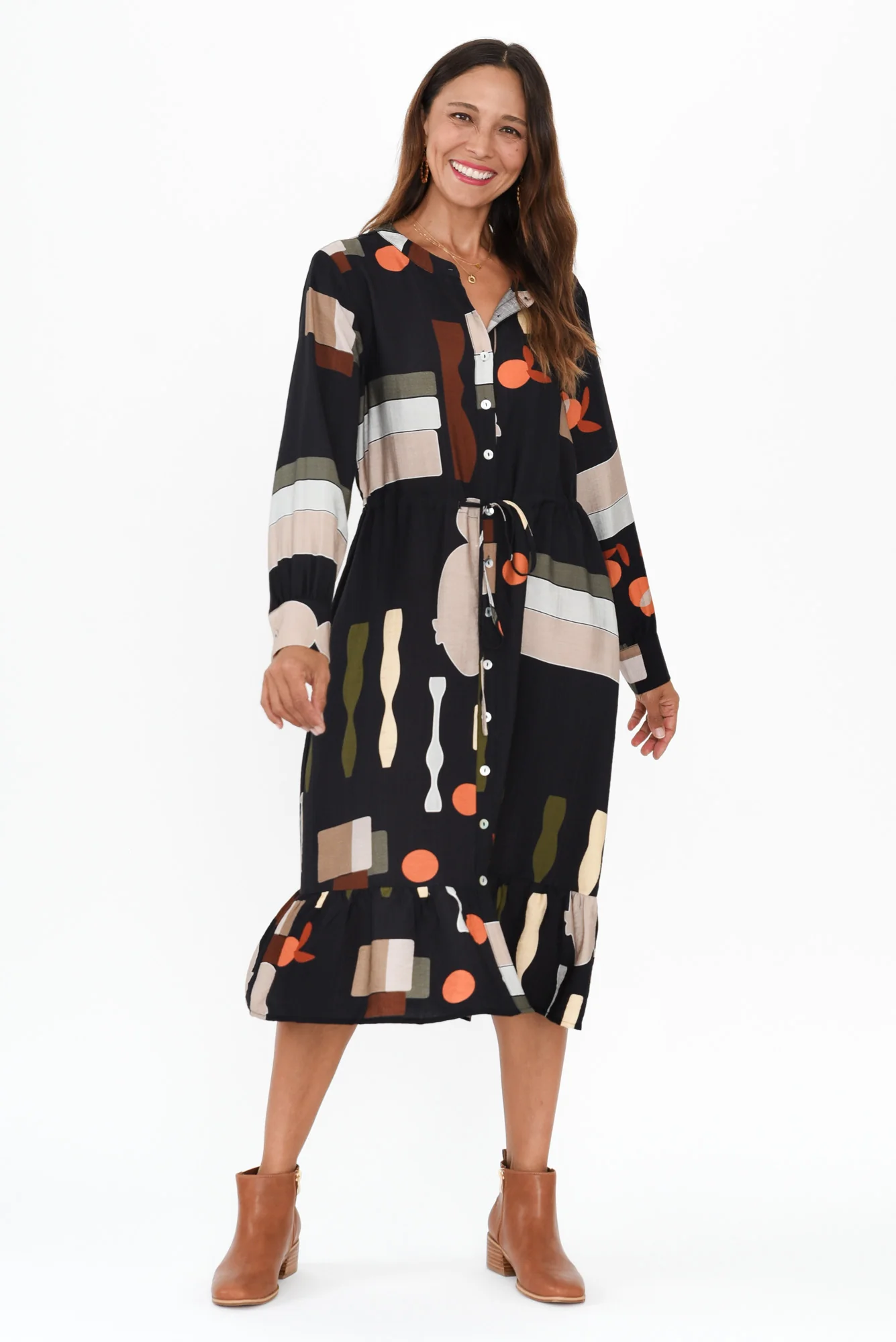 Galleria Black Geo Tie Dress - Image 6