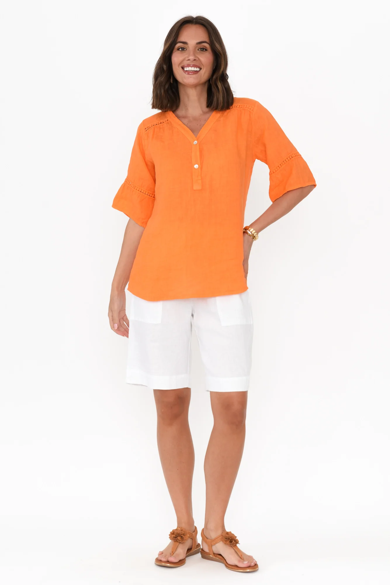 Gemma Orange Linen Button Top - Image 2