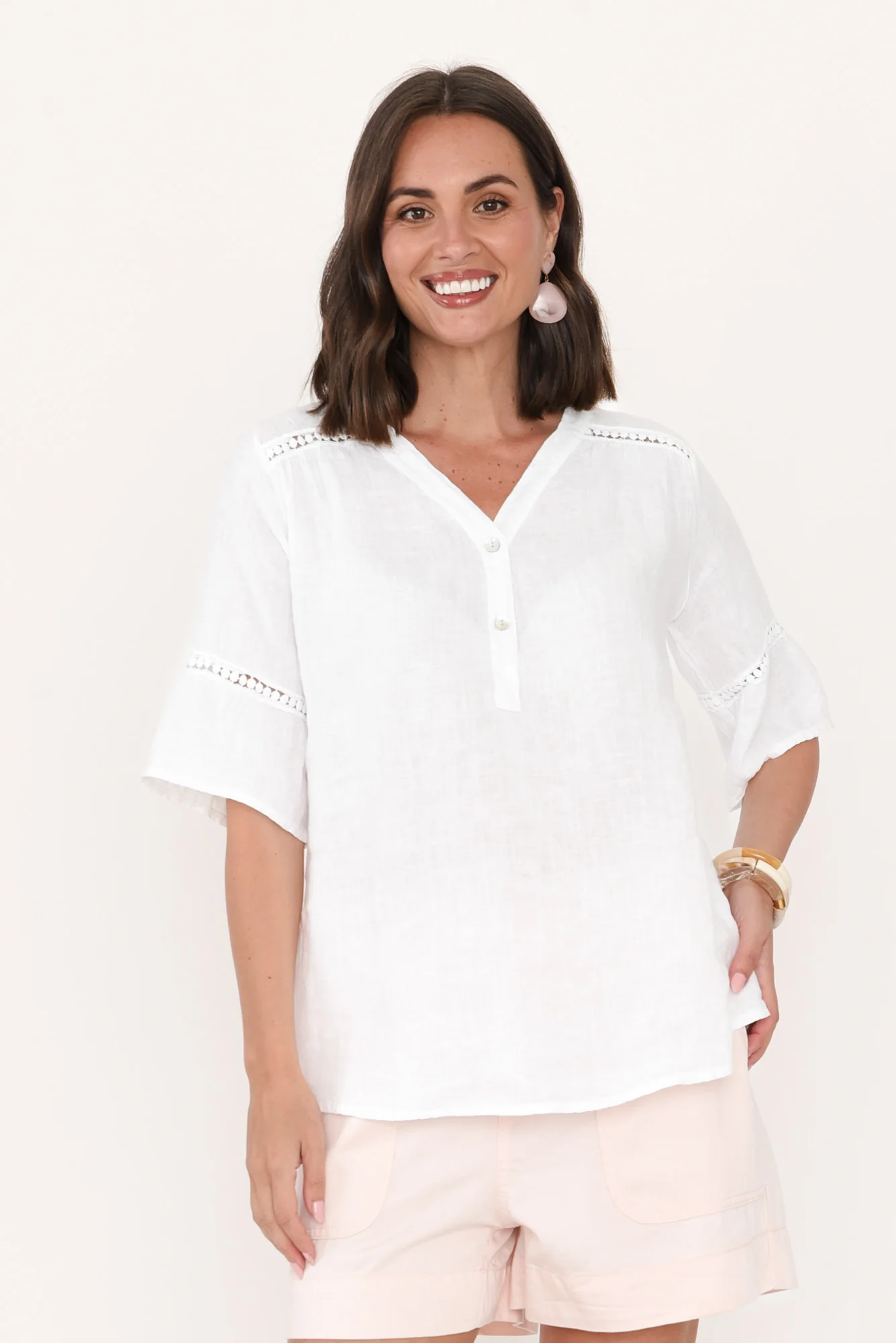Gemma White Linen Button Top