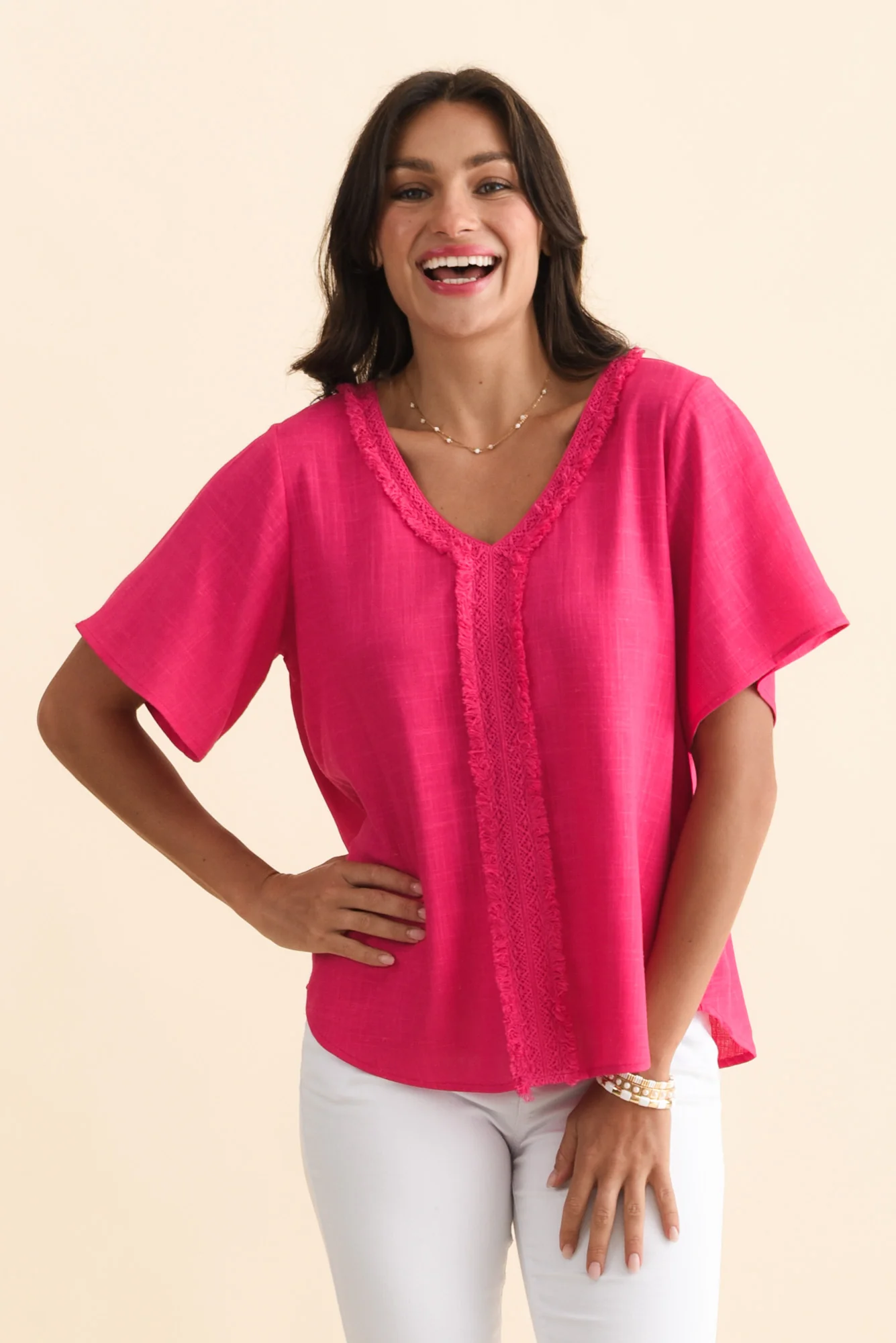 Georgio Hot Pink Linen Top