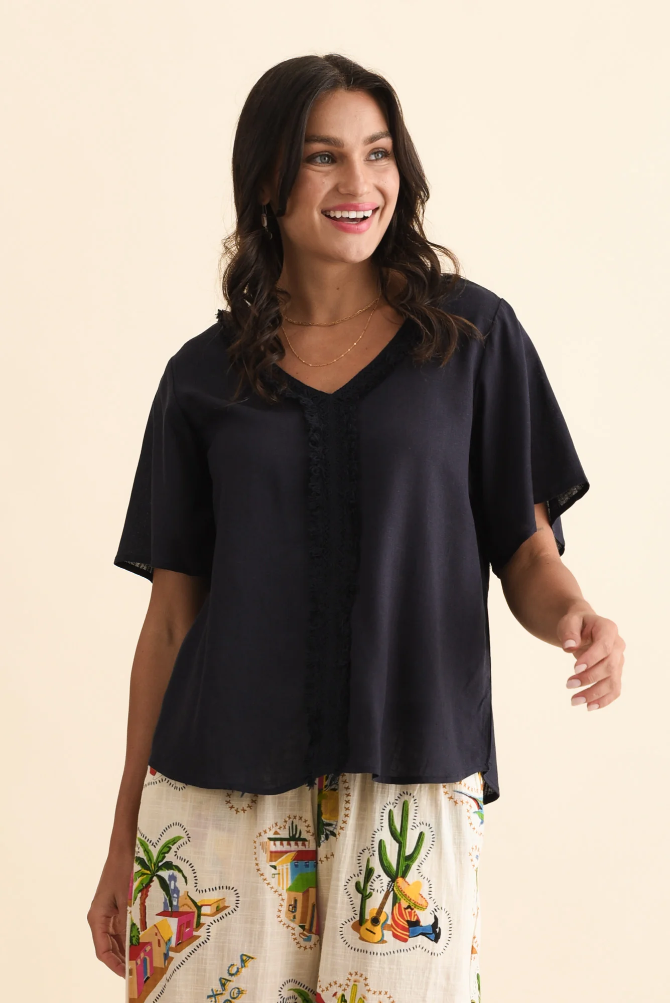 Georgio Navy Linen Top
