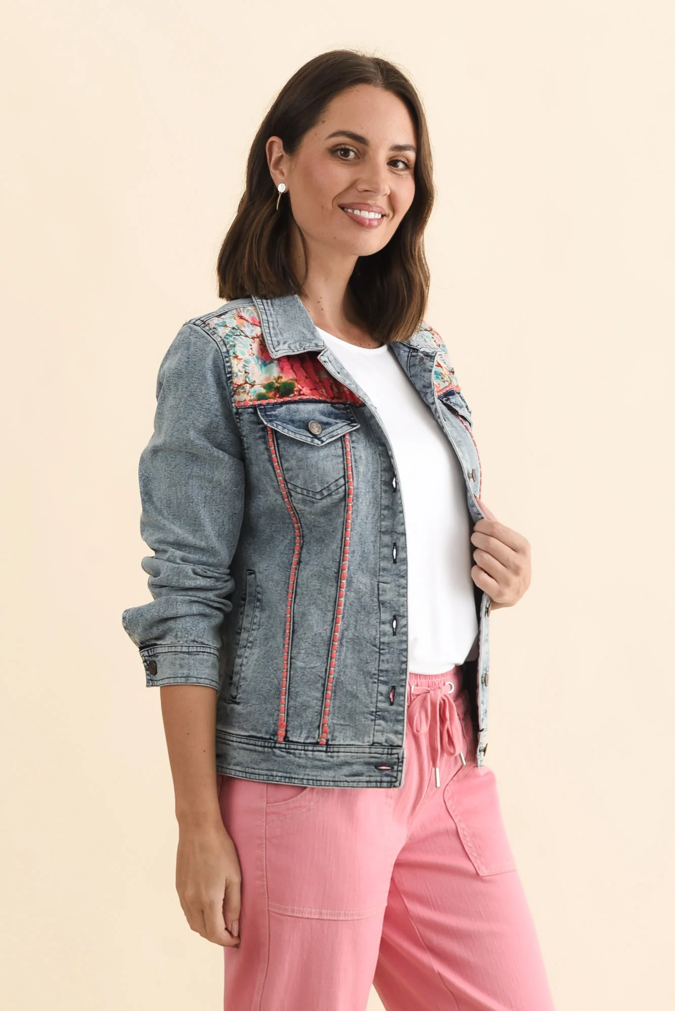 Gerri Pink Garden Denim Jacket - Image 3