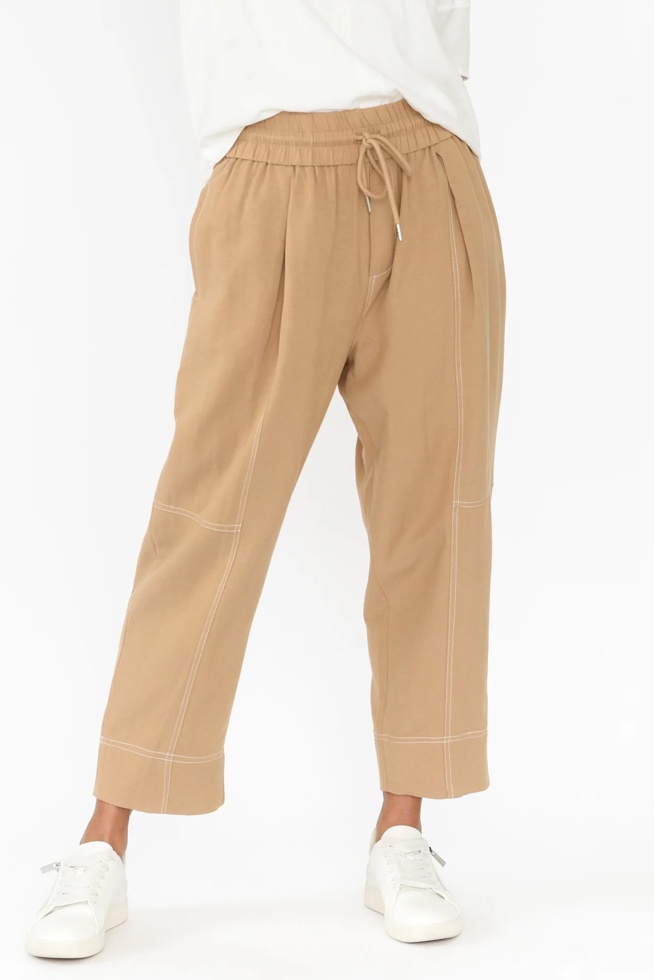Giana Beige Contrast Drawstring Pants